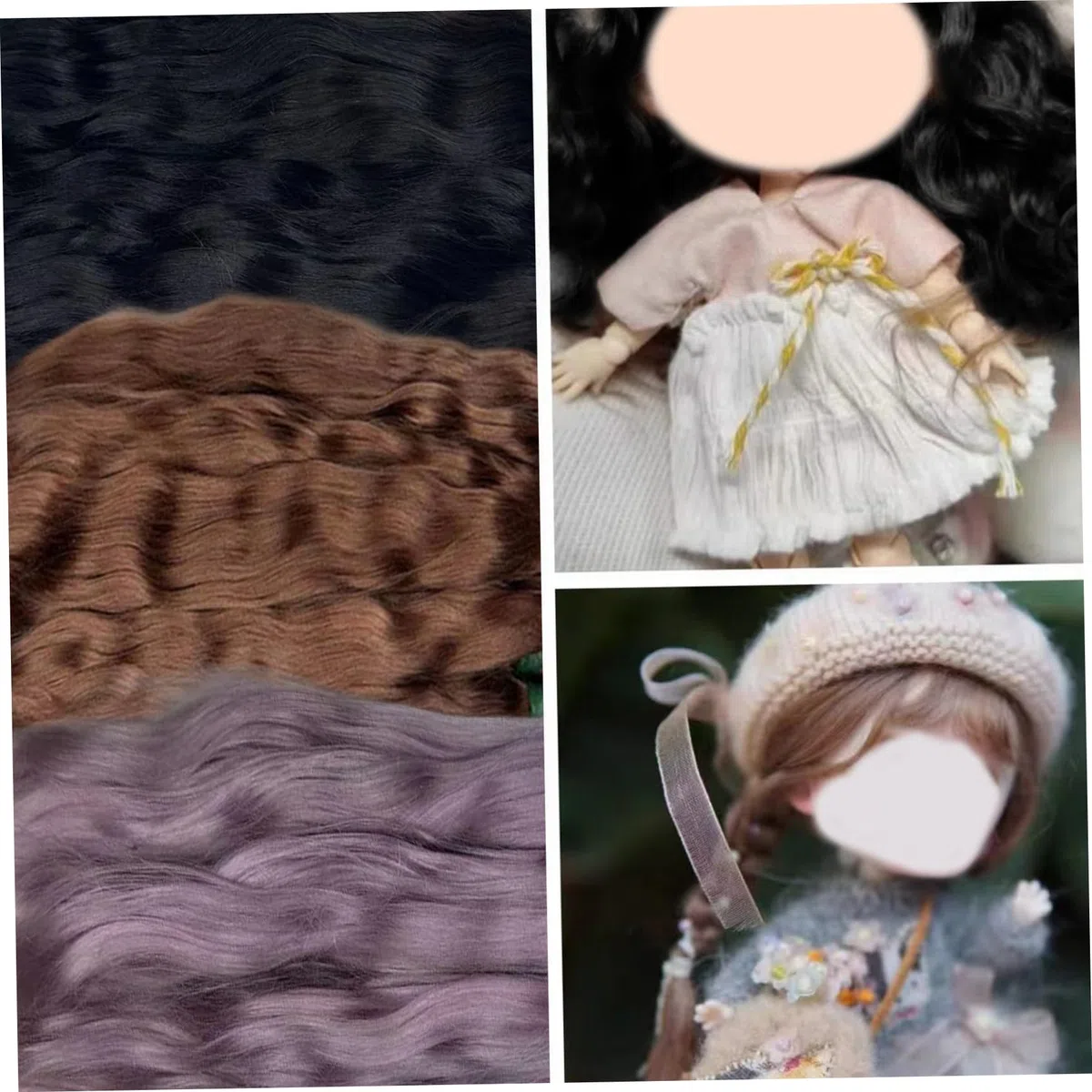 Jorzer Pelo de muñeca de 8 Pulgadas, Pelo de muñeca Rizado, Peluca Realista Natural, artesanía de Mohair para Hacer Manualidades, figuritas, Manualidades, marrón.