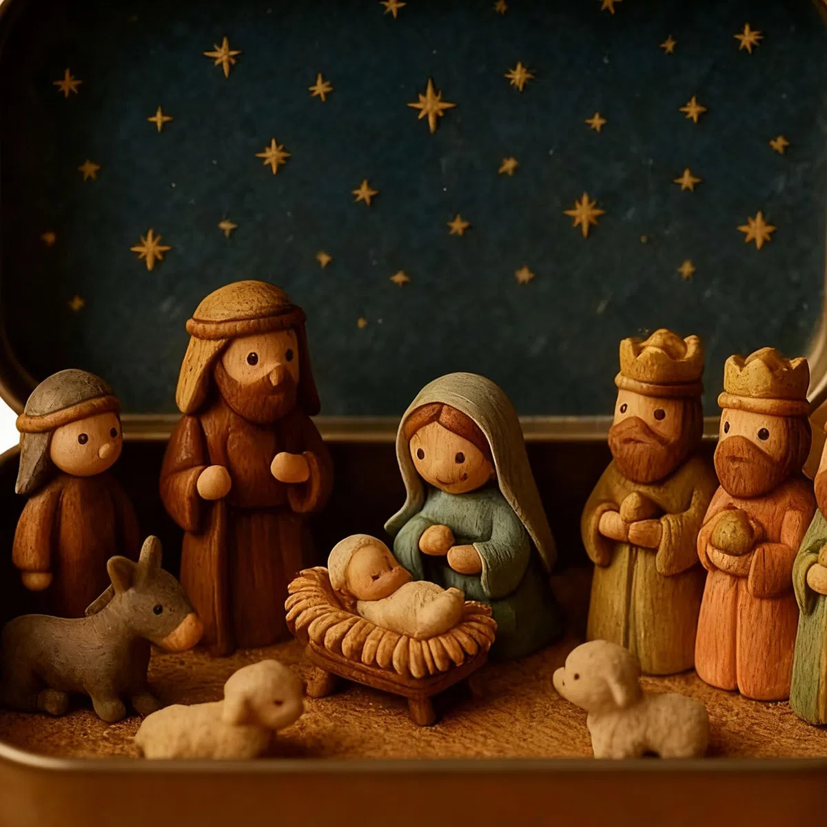 Belén bolsillo | Conjunto Natividad | Belenes navideños en miniatura en caja hojalata | Escena Belén bolsillo | Exhibición portátil figuras ovejas y Jesús Sagrada Familia para decoración interiores