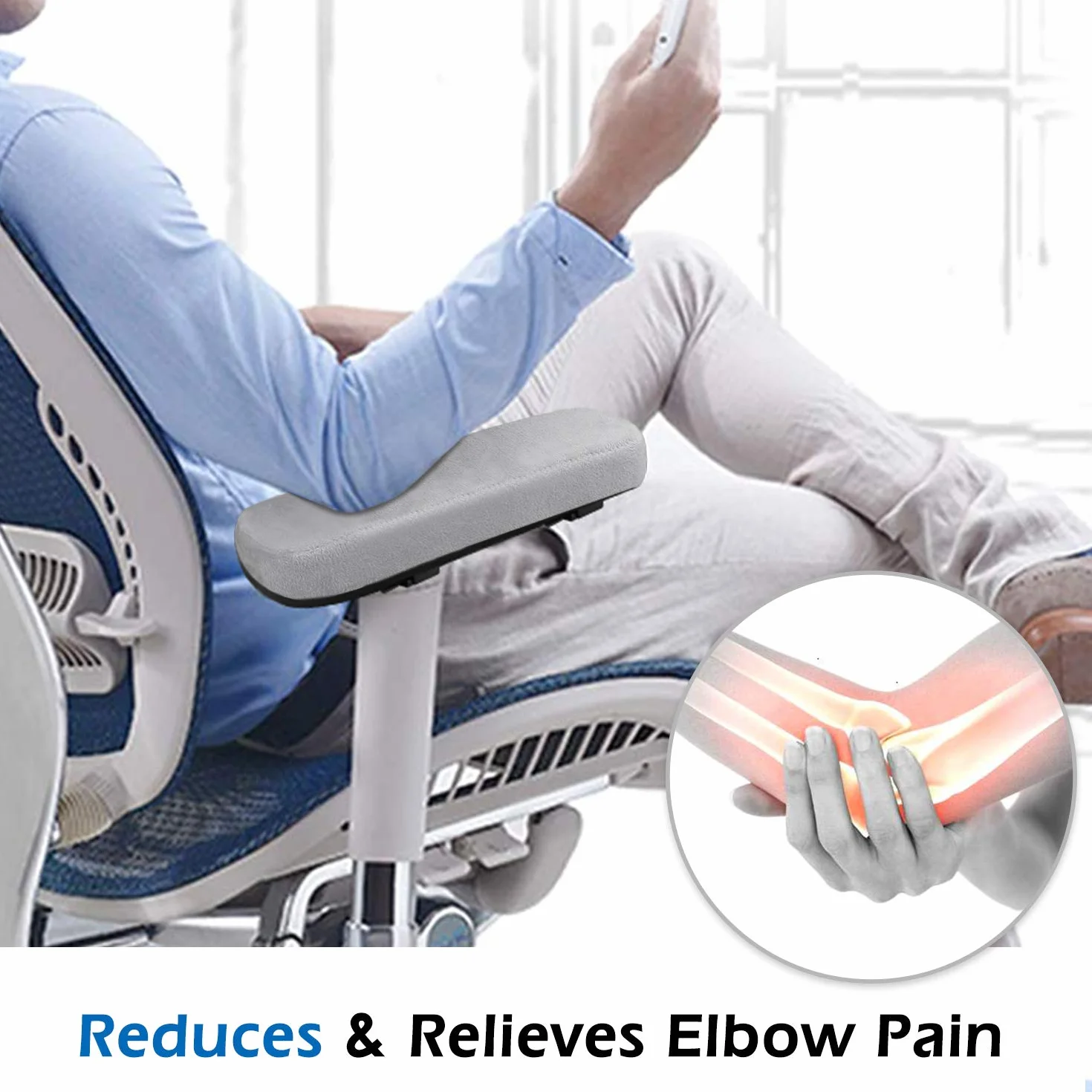 MoKo Almohadillas para reposabrazos de Silla de Oficina, Almohada Suave de Espuma de Poliuretano, Fundas universales para Alivio de presión de Codos y antebrazos, Color Gris (Paquete de 2)