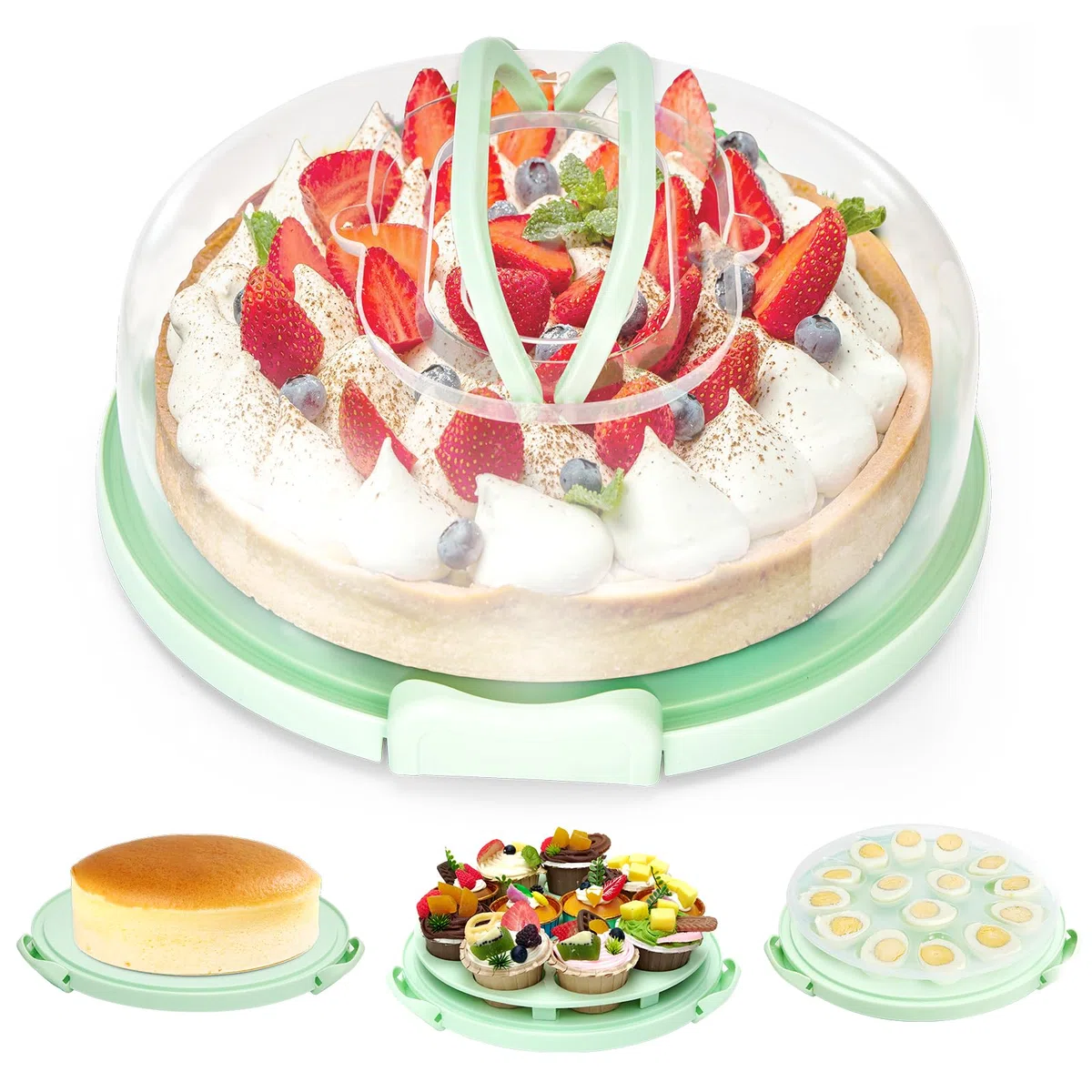 Ohuhu Porta Tartas, Cajas para Tartas con Tapa para 10 pulgadas Tarta de Queso, 4 en 1 Multiusos Porta Tartas Redondo con Base de Dos Lados para Transportar Huevo Frutas, Gran Regalo para Mujeres