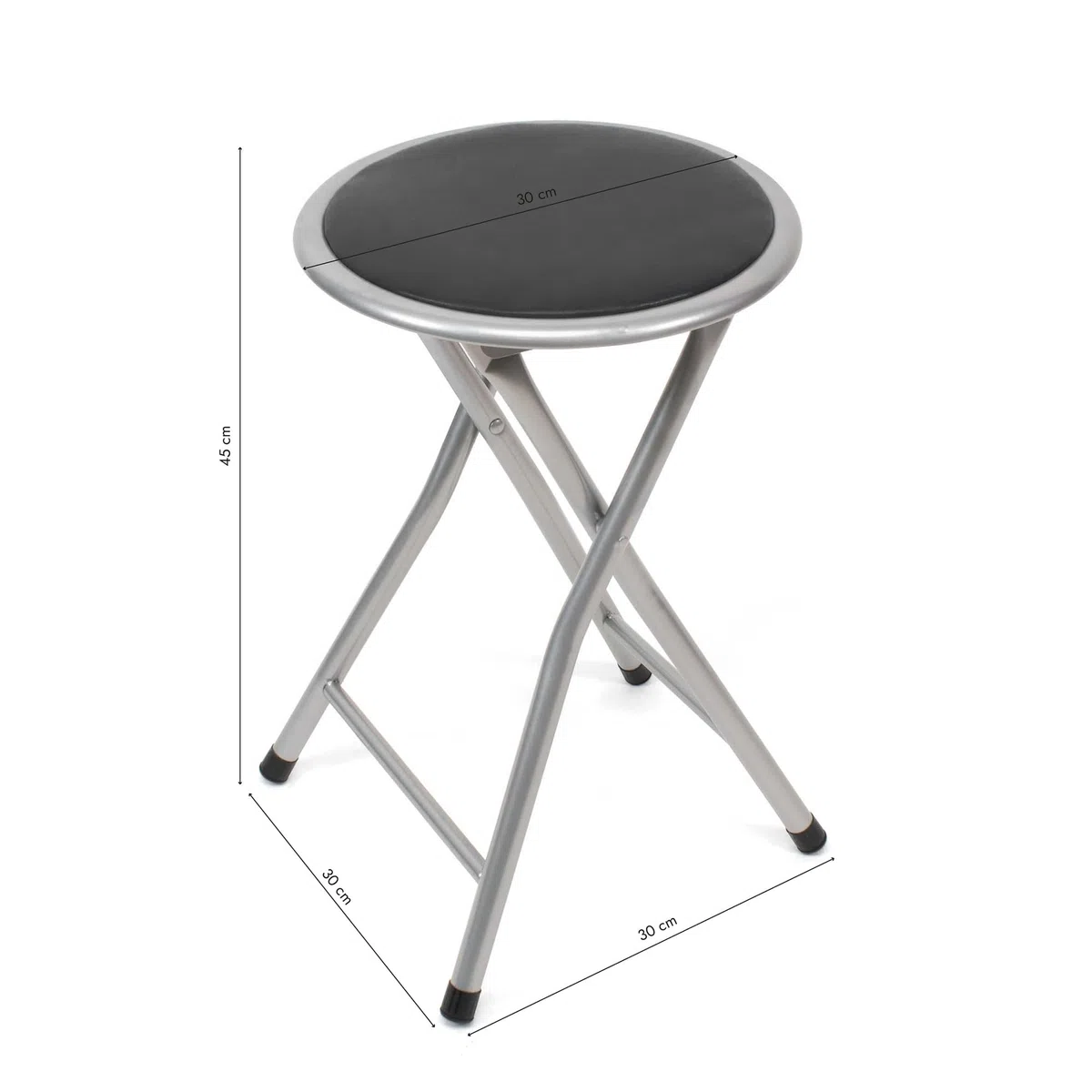THE SECRET HOME - Taburetes Plegables de Aluminio - Silla de Metal y Asiento Acolchado - Ideal para Cocina, Terraza, Cámping, Oficina - Diámetro 30 x Alto 45 cm (1, Negro, Ø30x45 cm)