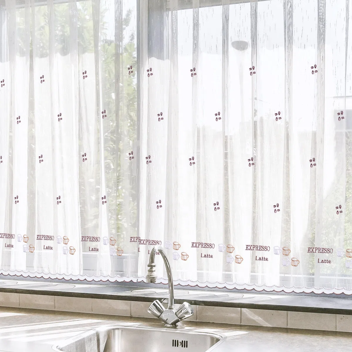 HOMEYA - Cortina Cocina Translúcida 140x180cm - Visillo Transparente Estampado para Ventana, Marco de Puerta - 1 Unidad
