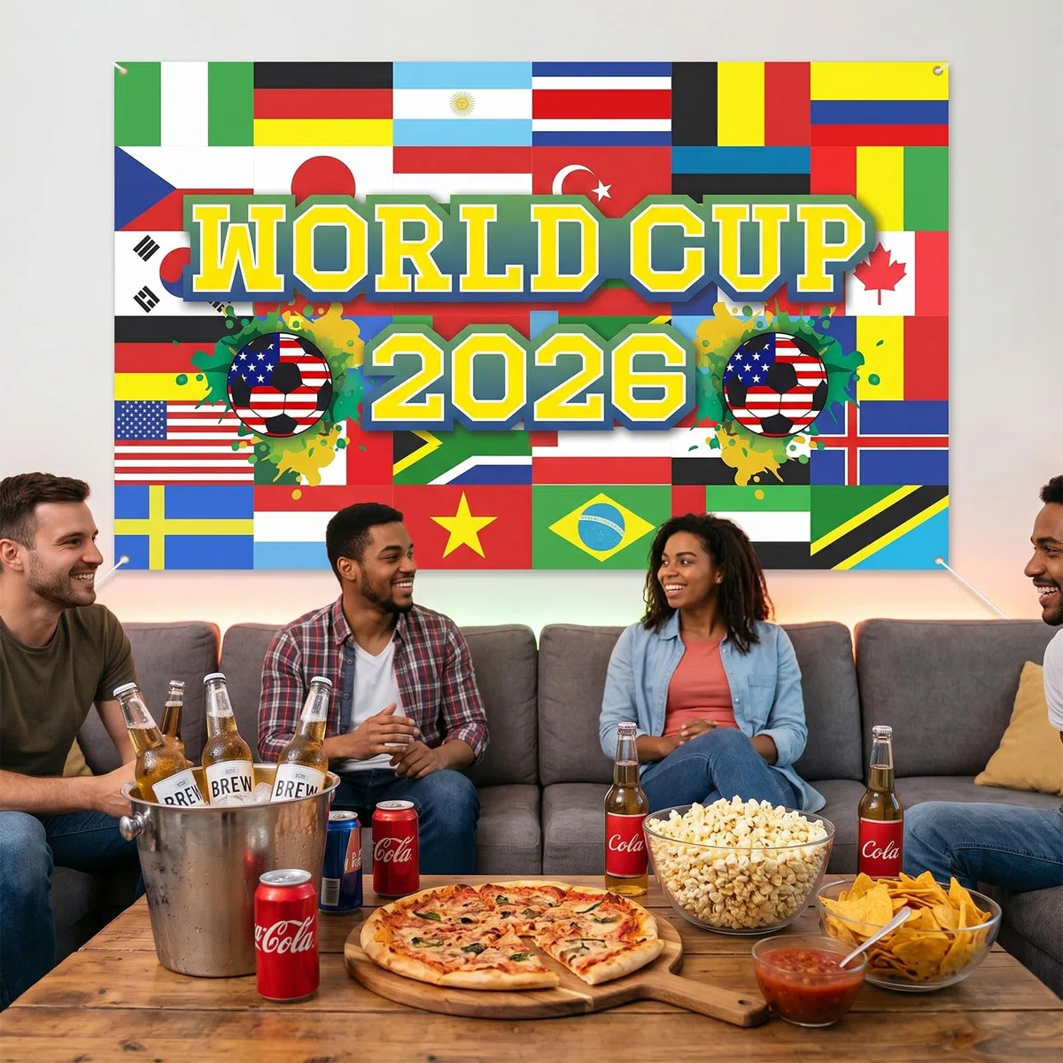 Copa Mundial de Fútbol Fondo 180 x 110 cm 2026 Decoración de Fiesta de Fútbol para Copa del Mundo Copa de la Copa de la Copa del Mundo y Decoración de Eventos