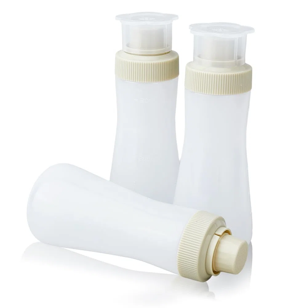 DICOSMETIC 3 botellas simples de jarabe de PVC para tartas, dispensador de jarabe para tartas, botella de 350 ml (11,84 oz) Botellas de salsa graduadas con tapa de sellado Botella de plástico para