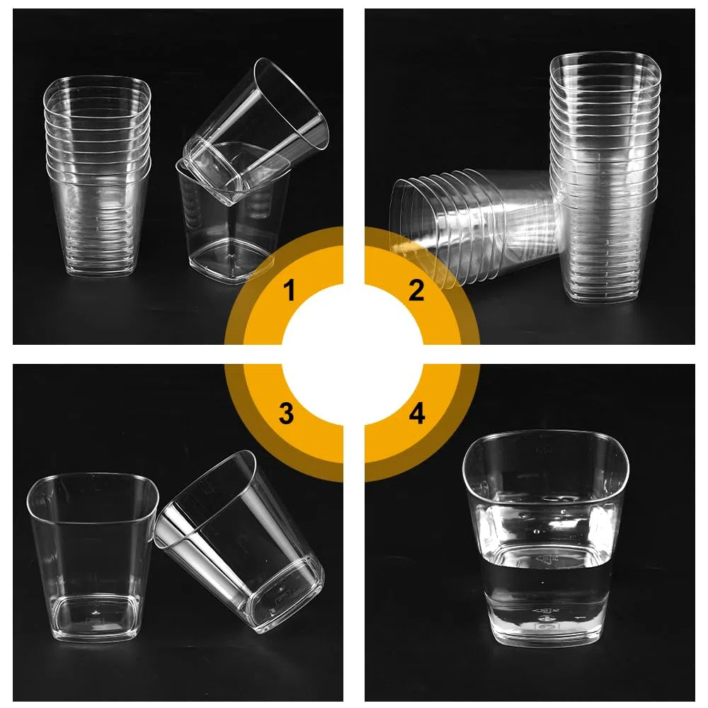 50 Vasos de Plástico 200ml, Vasos de Plástico Duro Reutilizables, Transparentes, para Bebidas y Cóctel