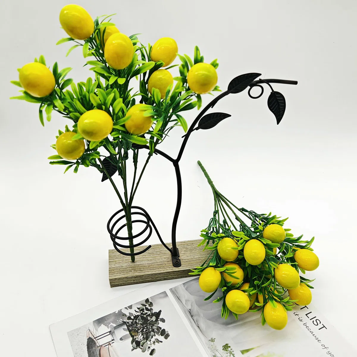 2 pcs Limones Artificiales Limones Falsos Rama de Limón Artificial Ramas de Limón Artificial Decoración de Limón Falso para Decoración para el Hogar Cocina Dormitorio Boda (A)