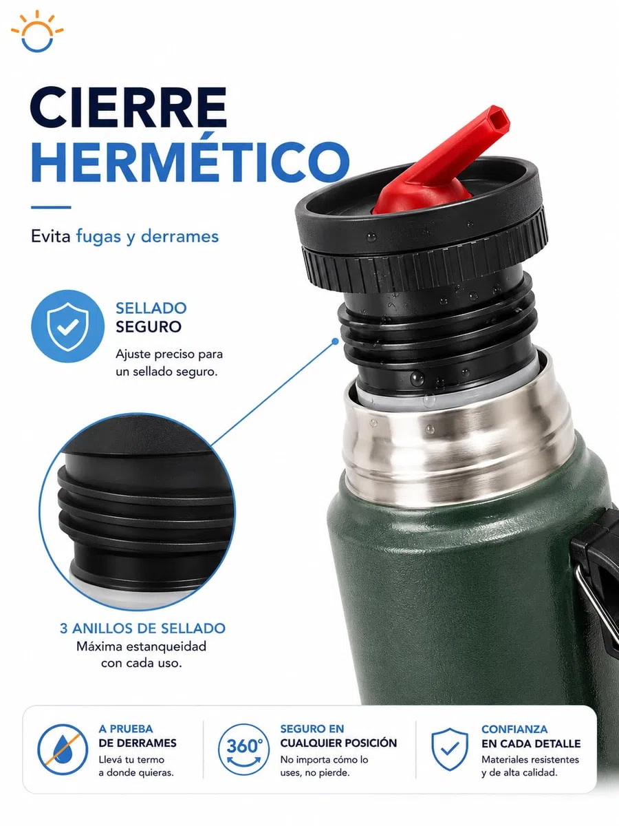 Tapón Pico Cebador Compatible con Termos Stanley | Antifugas con Rosca Reforzada y Sellado Hermético | Vertido Controlado para Mate | Compatible con 473 ml, 750 ml, 1L, 1.4L y 1.9L