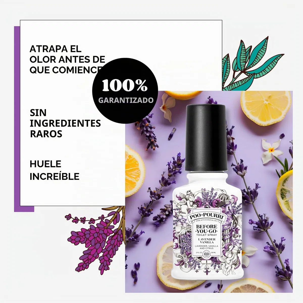 Poo-Pourri Der"before-you-go" - Perfume Para Inodoro | El Único Spray Para Inodoro 100% Natural De Aceites Esenciales | Lavanda Vainilla, 59 ml