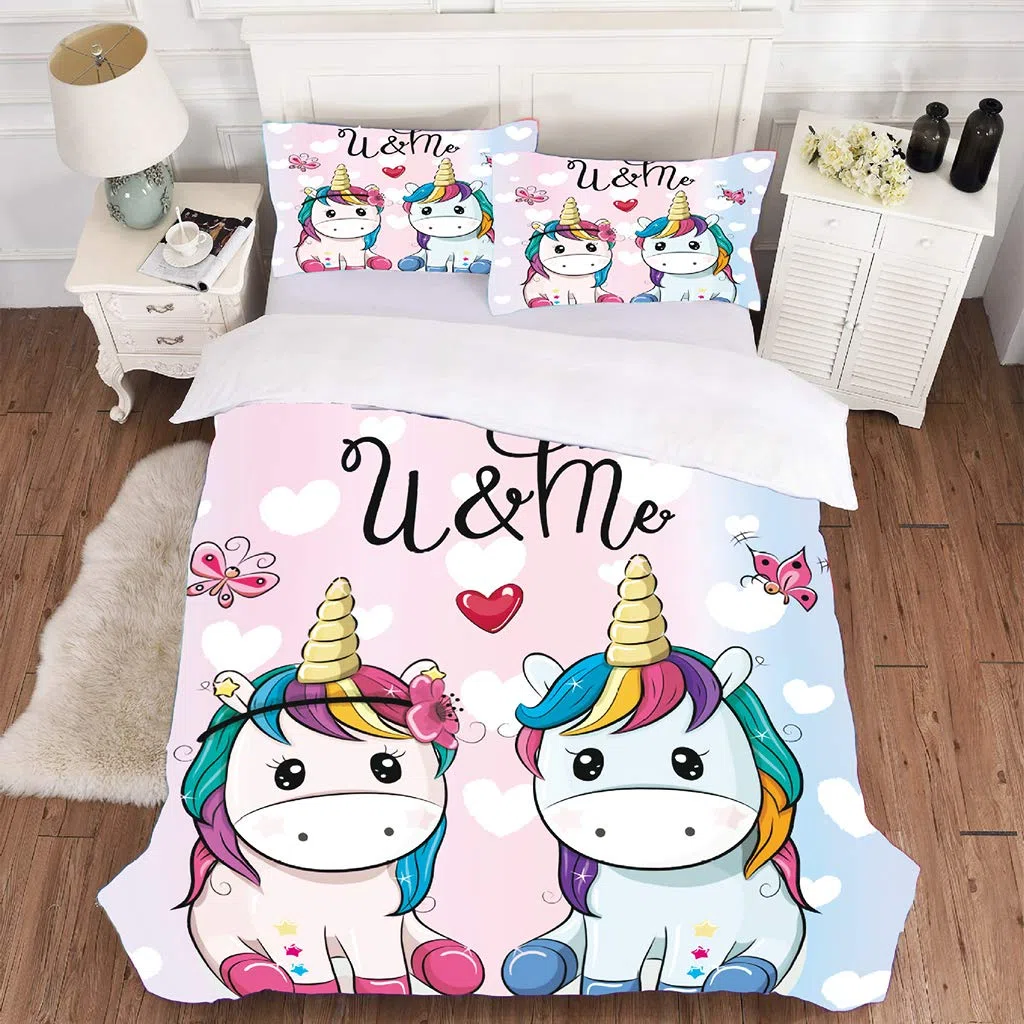OldPAPA Juego de Funda nórdica para niños, Lindo Juego de Cama con Estampado de Dibujos Animados para niñas con Funda de Almohada para Adolescentes, niños y niñas, decoración de Dormitorio