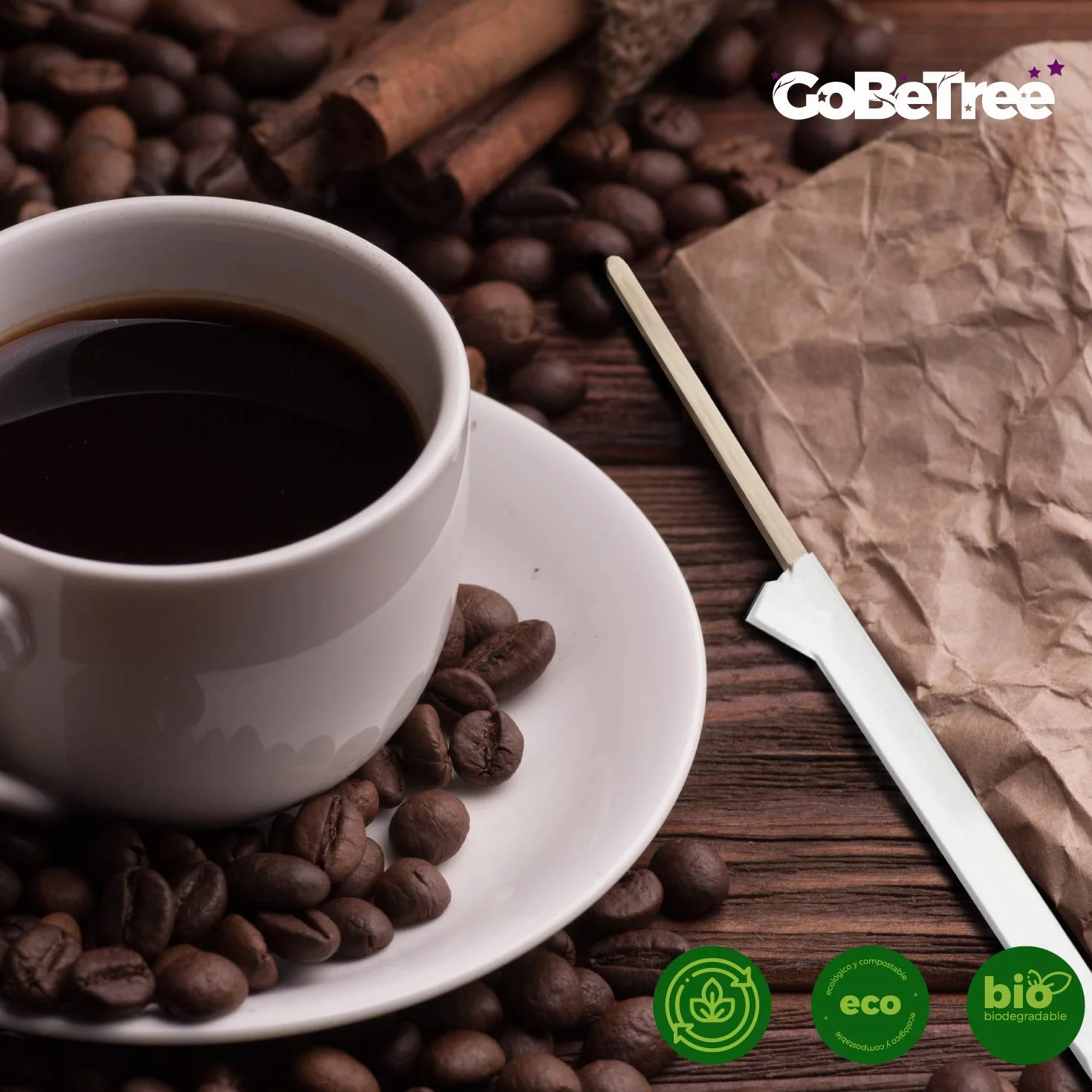 GoBeTree 500 Paletinas de Madera envueltos Individualmente en Papel de 14 cm. Palitos de café Desechables, Palitos removedores de café biodegradables. Agitadores de café.