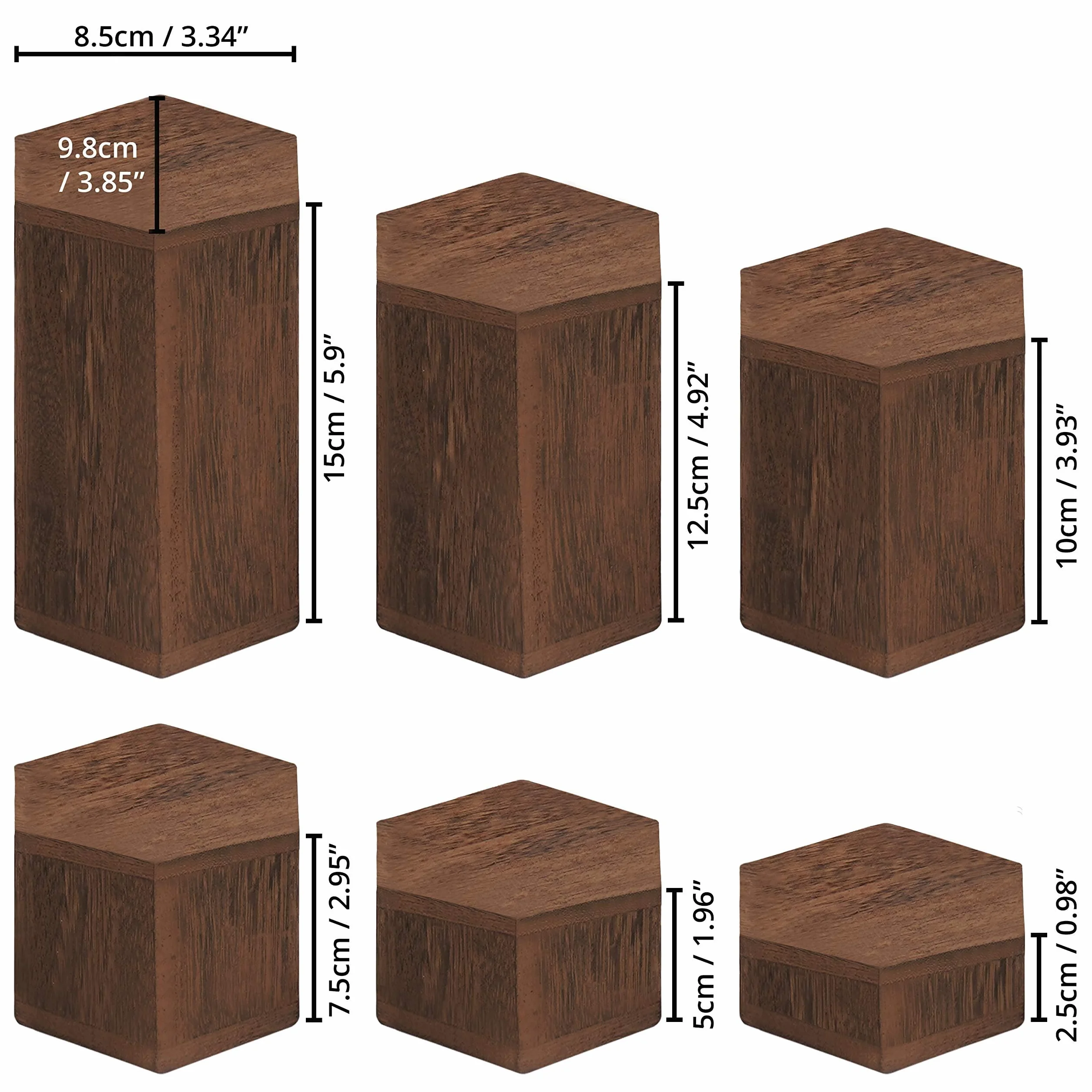 BELLE VOUS Expositor Hexagonal de Madera (Pack de 6) para Repisas y Encimeras - Expositor Miniaturas peldaños para Joyas, Tiendas, Figuras, Cupcakes y Postres