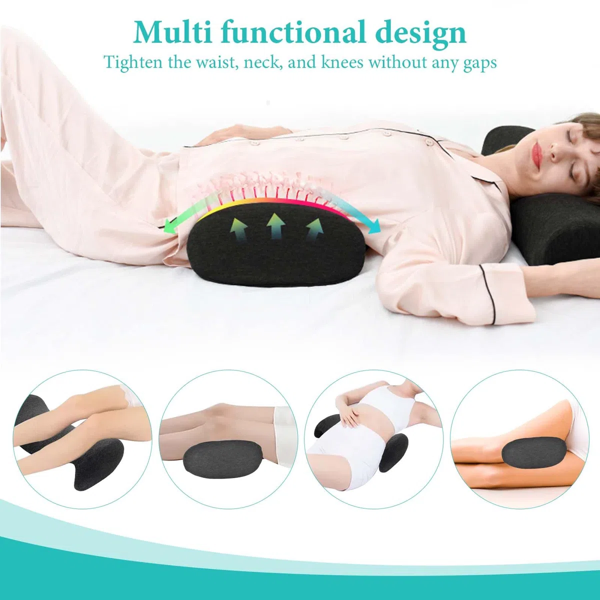 Almohada de Apoyo Lumbar para Dormir, Almohada de Apoyo Lumbar para Cama, Cojín Ergonómico de Apoyo Lumbar para Dormir, Almohada de Apoyo de Espalda, Almohada de Apoyo para la Cintura