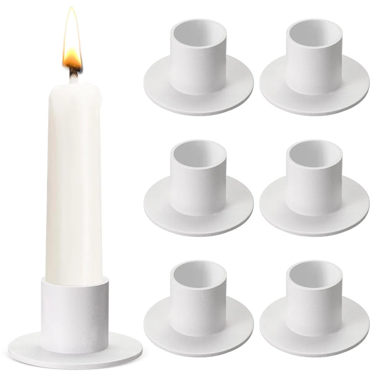 Portavelas para Velas de Palo Portavelas de Columna Candelabros de Metal Blanco Soporte de Velas para Decoración de Salón Comedor Habitación Fiesta Navidad (6, Blanco)