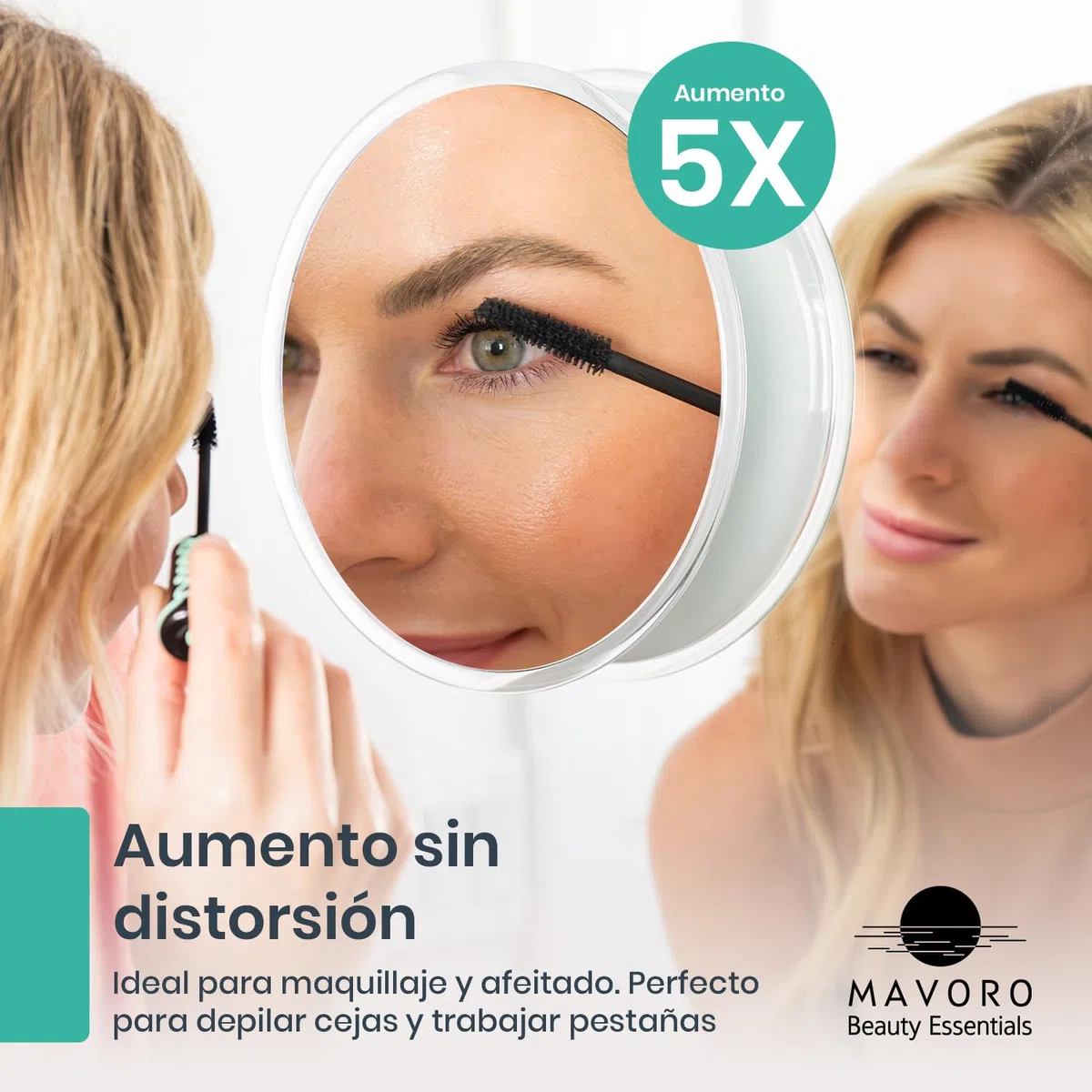 Mavoro Espejo de Aumento de 9 Pulgadas con 3 ventosas Fuertes | Aumento 5X | Espejo portátil de Maquillaje y cosméticos de Viaje (5X)
