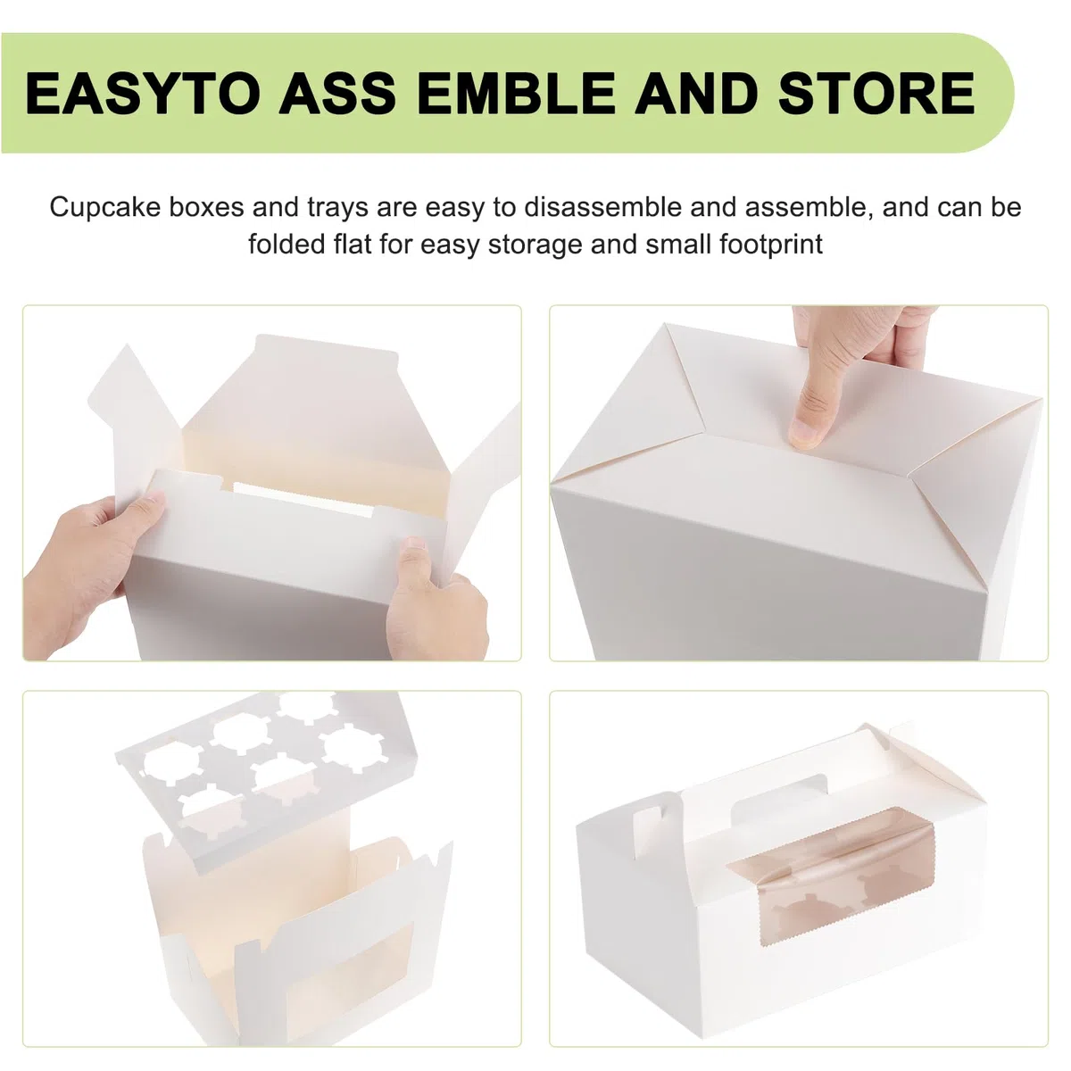 Coolty 20pcs Cajas para Tartas 6 Agujeros Cajas para Cupcakes con Asa para Embalaje Panadería Pastelería Galletas Magdalenas Cupcakes Postres Tartas (Blanco)
