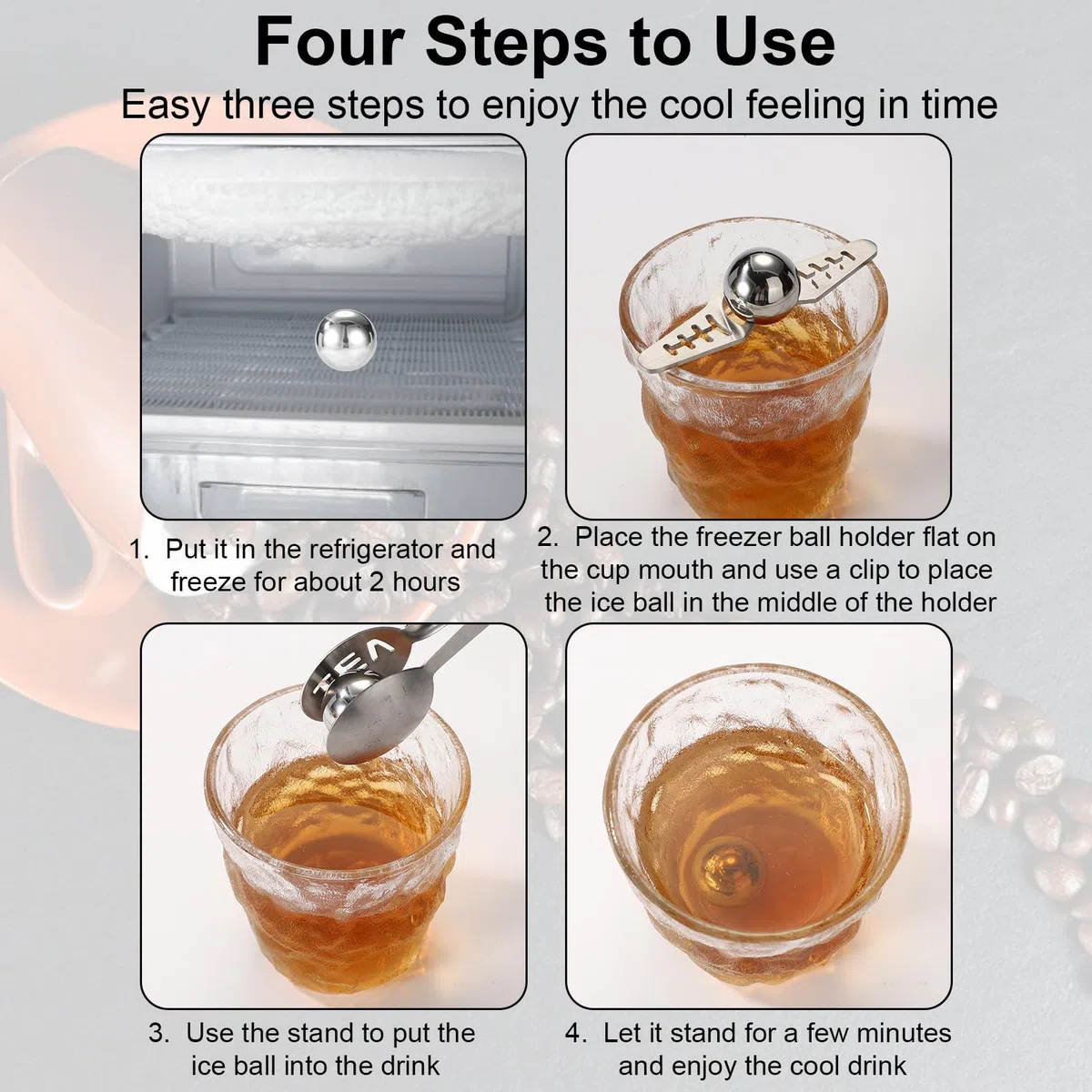Bola Enfriamiento Cafe Kit, Acero Inoxidable Bola de Hielo Cafe con Soporte Reutilizable Herramienta de Enfriamiento Sin Dilución para Bourbon Cócteles y Whisky Escocés