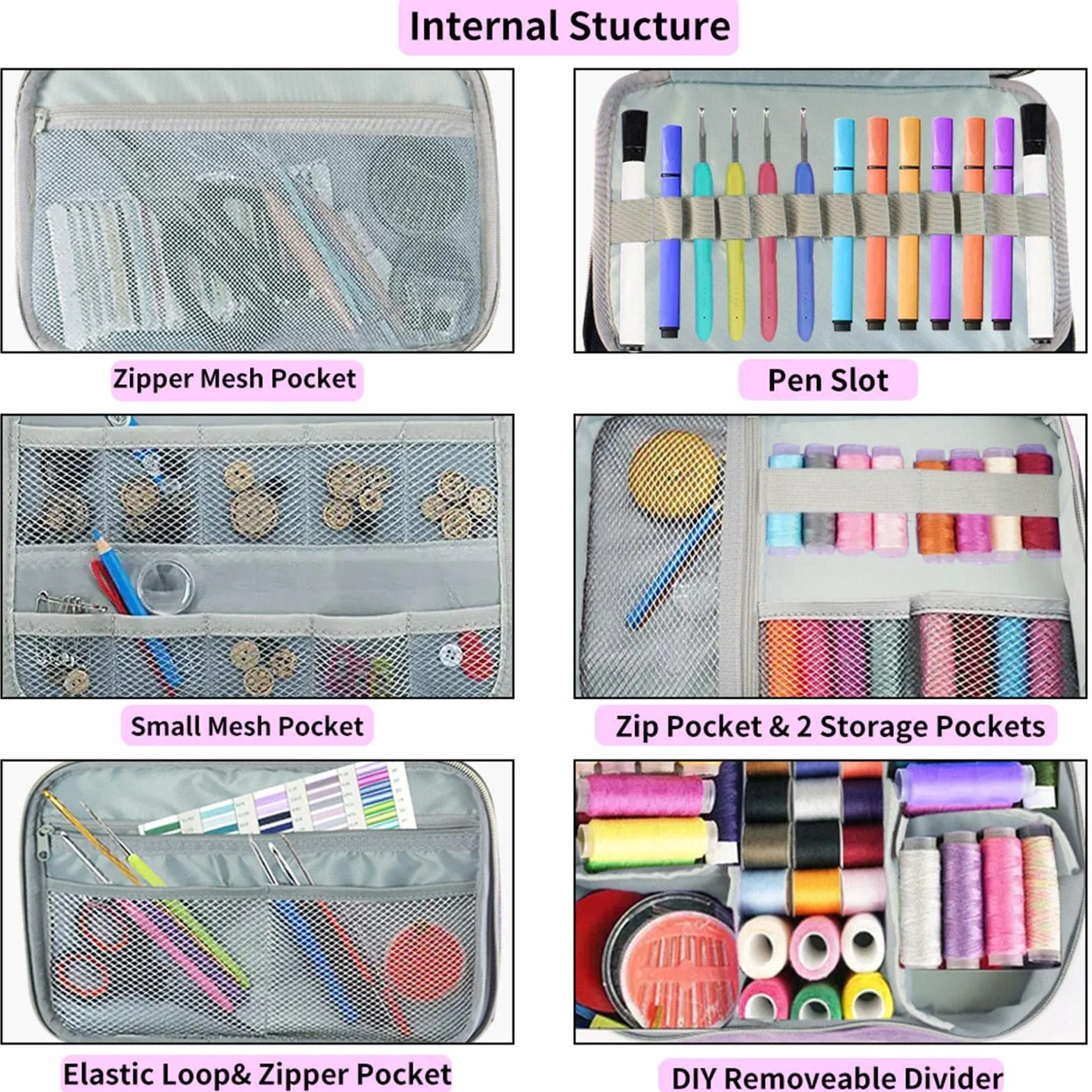 YINA Caja Organizadora de Kit de Costura | Estuche y Cesta de Almacenamiento para Suministros y Accesorios