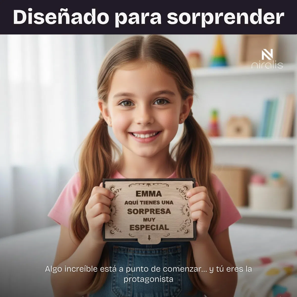 Caja Regalo Parque Warner Personalizada | Sorpresa Original para Anunciar Entrada Warner | Regalo Parque Warner Madrid Niños y Adultos | Modelo en Madera Blanco o Roble (Roble, Sin personalizar)