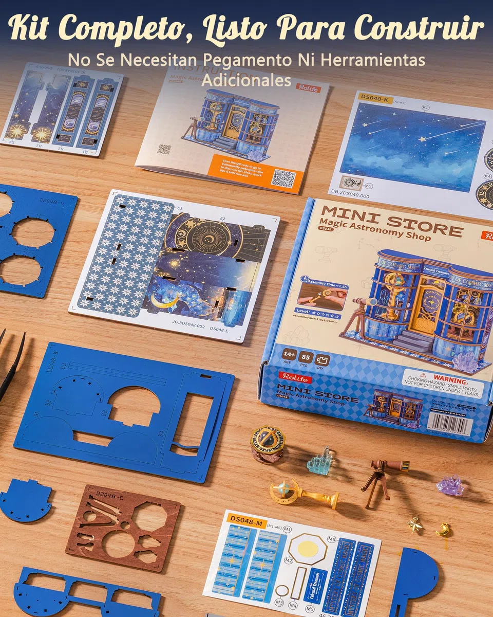 Rolife Maquetas Magic Astronomy Shop-85 Piezas DIY Miniature House Diorama, Casas Miniaturas para Montar Puzzle 3D Madera Book Nook para Adultos ¡Ningún Pegamento Necesario