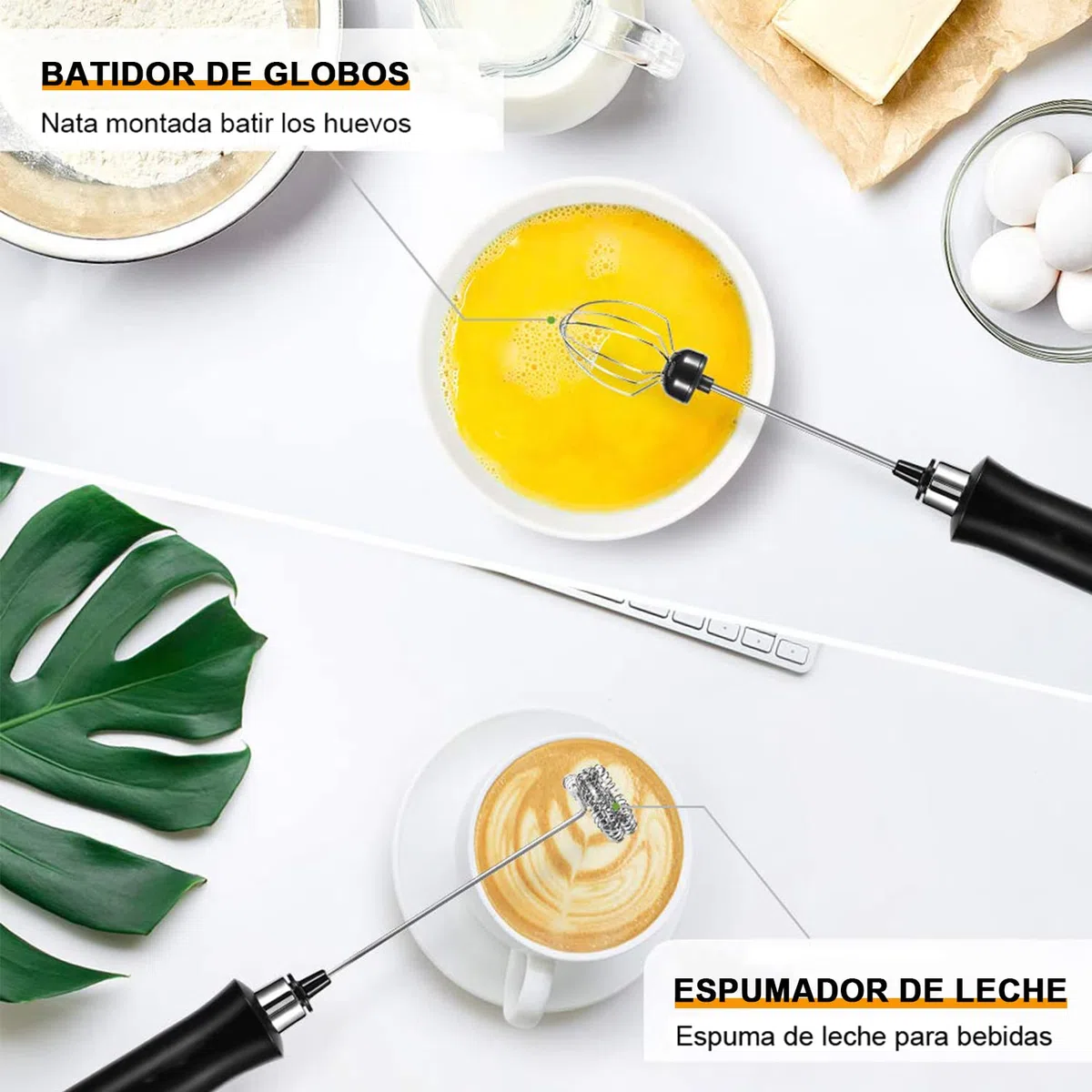 Bauihr Espumador de Leche USB, Espumador leche electrico, Regulable en 3 velocidades, con 3 Batidores de Acero Inoxidable, para Cafe, Matcha,colacao