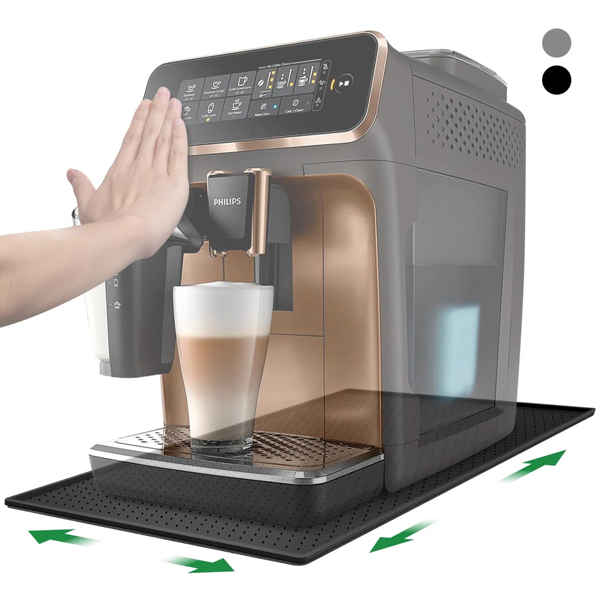 Alfombrilla para Cafetera, Alfombrilla de Silicona Debajo de la Cafetera, Alfombrilla Antideslizante 48x30cm, Alfombrilla de Silicona con Borde,para Siemens EQ6, De Longhi Magnifica, etc. Negro