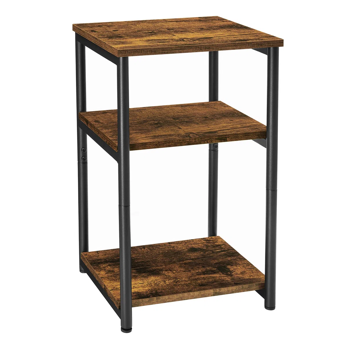 VASAGLE Mesa de Sofá, Mesa Auxiliar de 3 Niveles, Mesita de Noche con Marco de Acero, para Salón, Dormitorio, Estudio, Marrón Rústico y Negro Tinta LET273B01