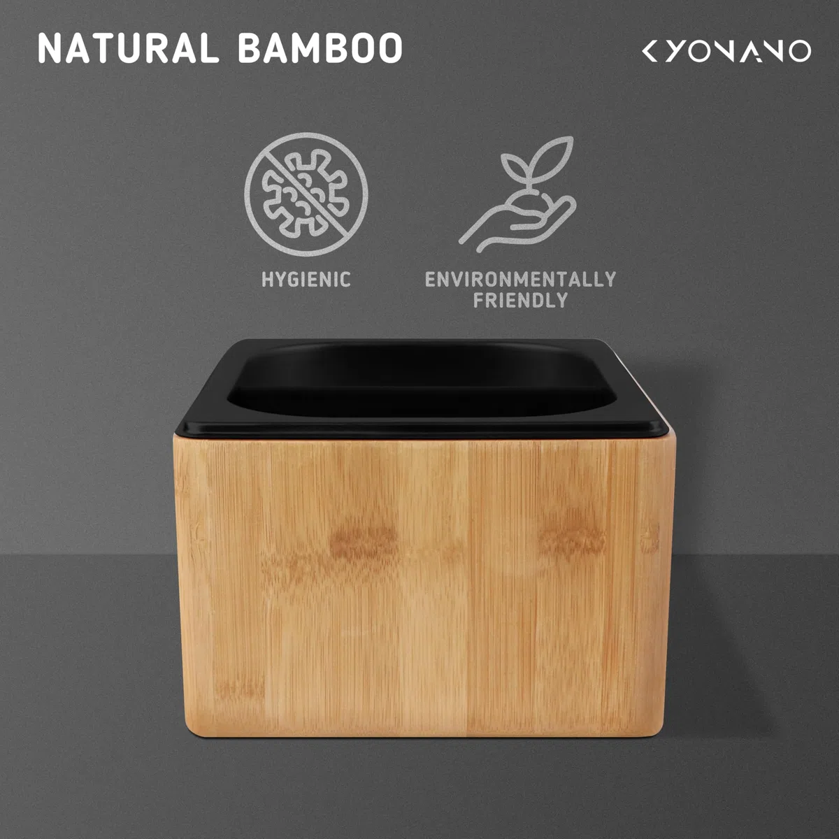 KYONANO Caja de café con barra de golpes y base antideslizante, hecha de bambú y acero inoxidable, caja de café molido