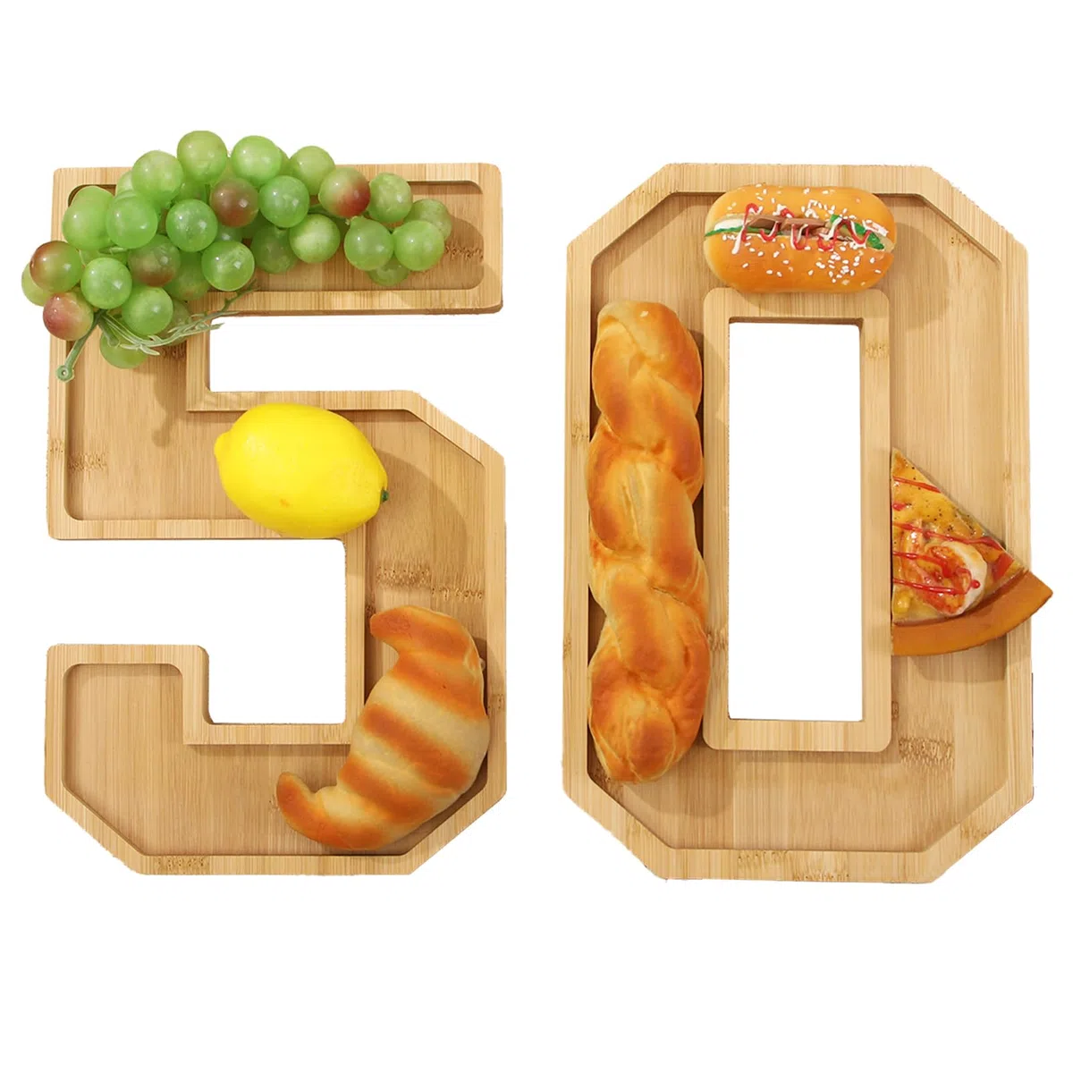 NúMero de Madera Tablas de Charcutería, Número de 12" Bandejas para Servir Platos de Comida Rellena Ensalada de Fruta Platos de Comida de Vegetales para la Fiesta de Cumpleaños (50)