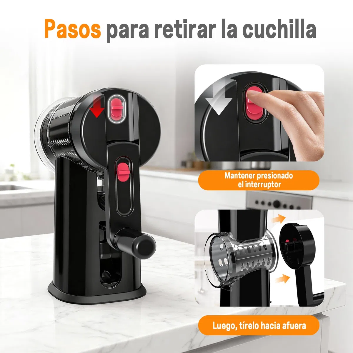 Ibergrif Rallador de Queso Manual con Manivela, Rallador Giratorio Multifunción - 3 Cuchillas de Acero Inoxidable 430 para Cortar, Rallar y Laminar, con Protector de Dedos y Base con Ventosa