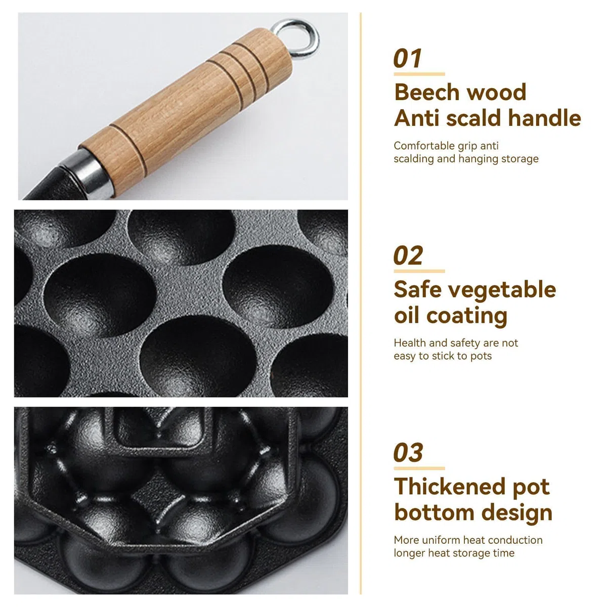 Cyrank Sartén Takoyaki De Hierro Fundido, Sartén Takoyaki Antiadherente De 14 Cavidades Para Hacer Bolas De Pulpo Plancha Takoyaki De Hierro Fundido Para Bolas De Panqueques Poffertjes