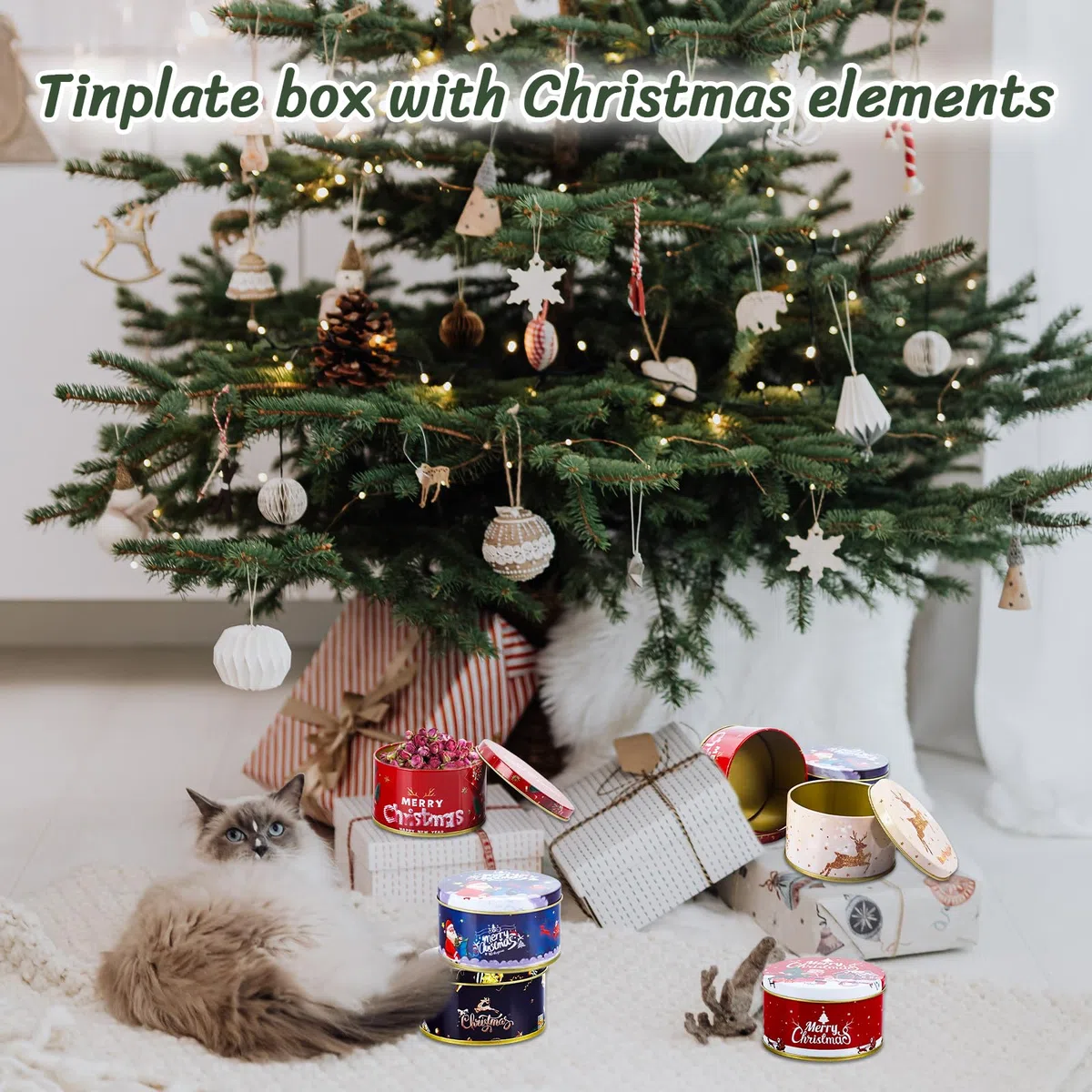 8 cajas de metal con tapa, mini cajas de galletas navideñas, latas de almacenamiento de Navidad, mini latas de metal para dulces y aperitivos