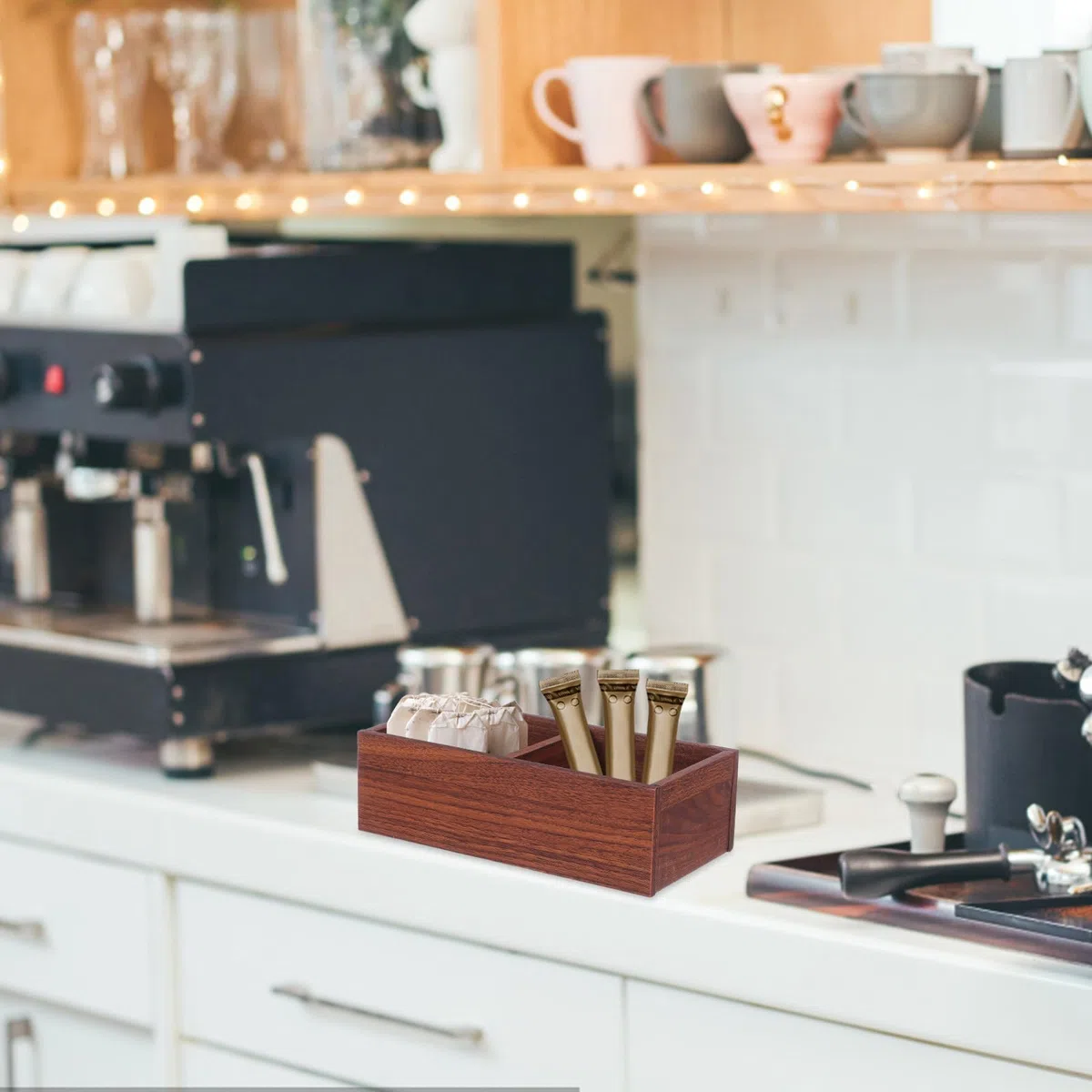 Bolsitas Diseño Minimalista de Té Madera de Gran Capacidad Organizador Almacenamiento, Marrón para Café y Especias para Cocina y Oficina
