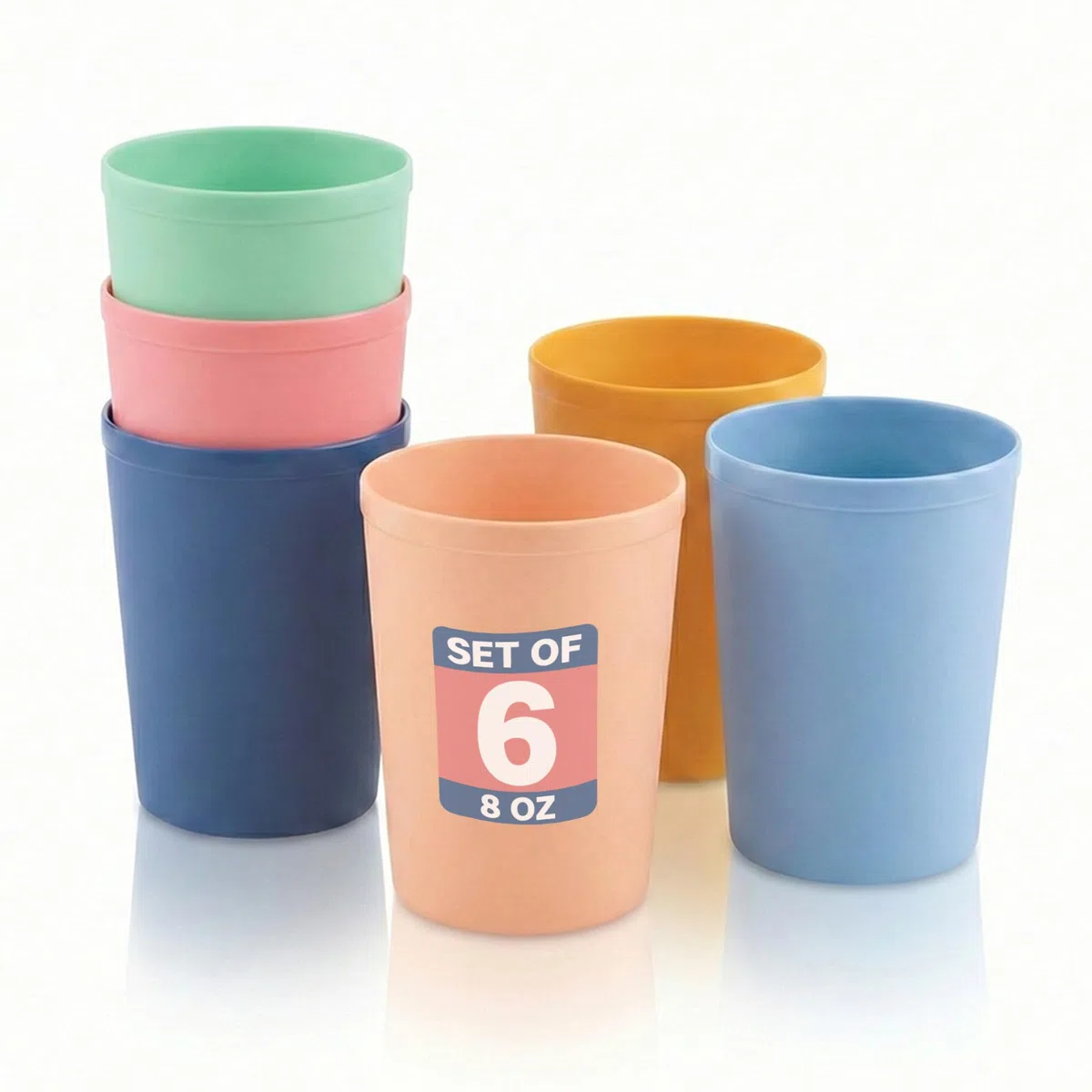 MASTERCOOK 6 vasos reutilizables pequeños – 8 onzas irrompibles – Vasos para niños pequeños para agua, jugo, leche – vasos apilables sin BPA juego de vasos de plástico para cocina, picnics, fiestas