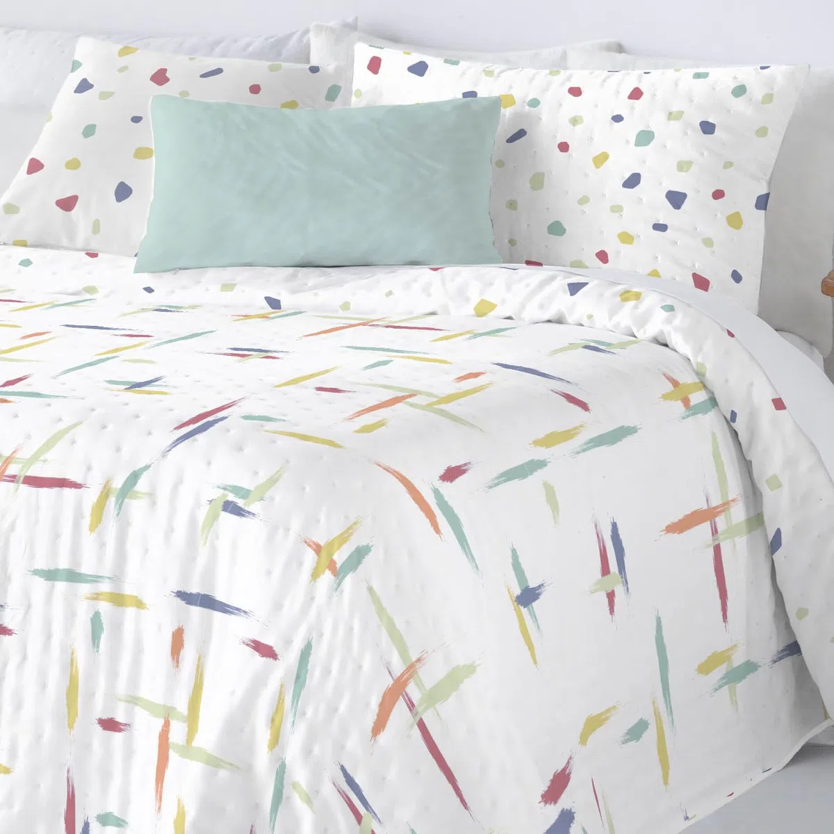 Colcha Bouti Reversible con Funda de Almohada Soley (Unico, Cama 105 cms.)