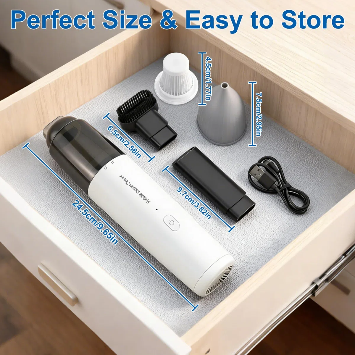 Aspirador de Mano Inalámbrico, Aspirador de Coche Portátil con Filtro HEPA, 2 Modos de Succión, Mini Aspirador de Mano para Coche, Hogar, Pelo de Mascotas, Escritorio, Teclado (Blanco)