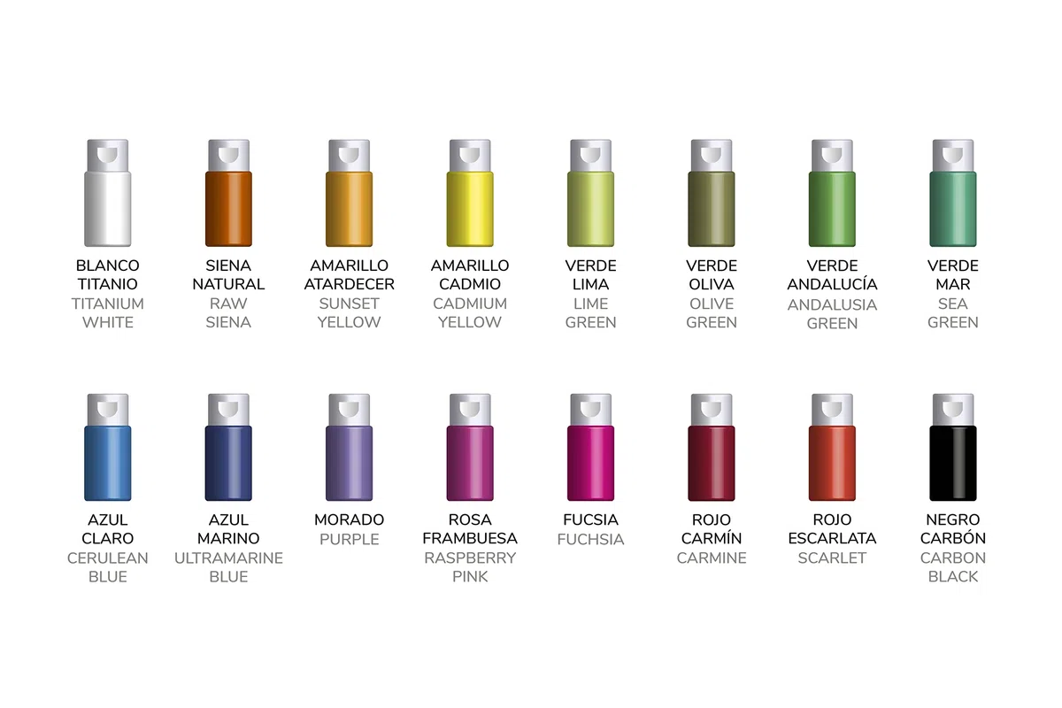 Nazca Colors Pintura Textil Permanente y Lavable Set 16 Colores x 30ml – Acrílicos para Tela y Cuero ideal para Pintar Ropa, Zapatillas, Camisetas, Vaqueros, Sneakers, Totebags
