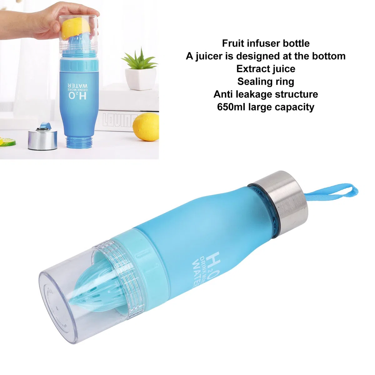 TOPINCN Botella de Agua de Frutas, Exprimidor de Frutas a Prueba de Fugas, Botella con Infusor, 650 Ml, PC Seguro, Portátil, de Moda para Entusiastas de los Deportes para Actividades Al Aire Libre