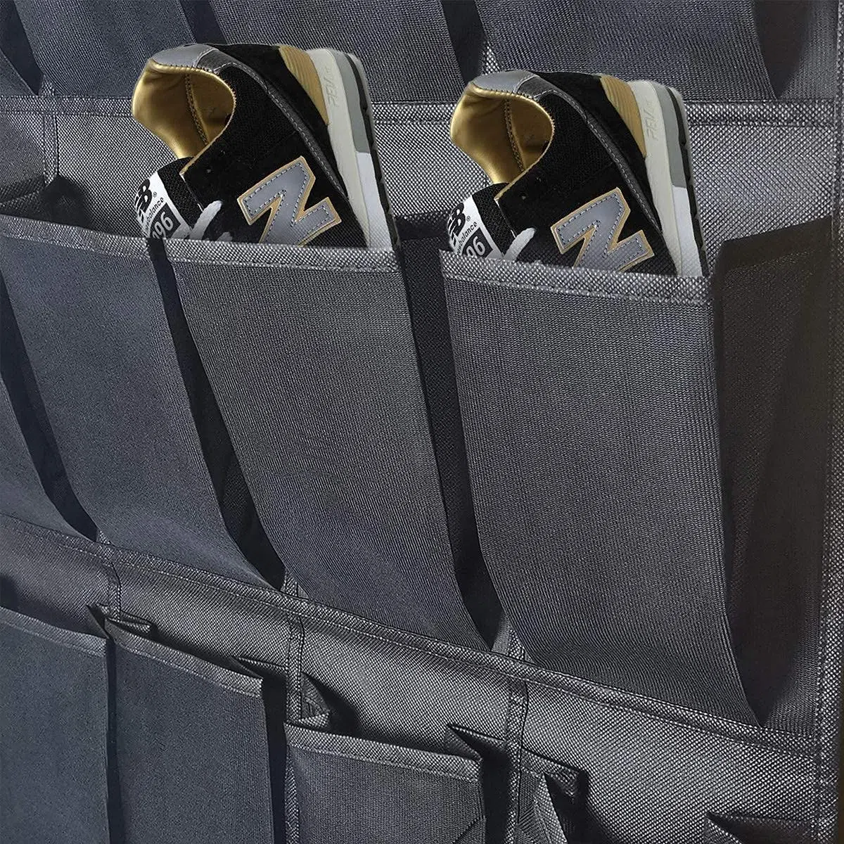 24 bolsillos para zapatos colgantes, almacenamiento suspendido, encima de la puerta, armario de pared, grandes bolsillos de malla negros