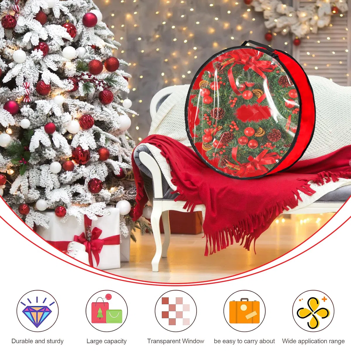 Bolsa Corona Navidad, Bolsa de Almacenamiento de Guirnaldas de Navidad, Estuches de Guirnaldas de Navidad para Corona de Adviento, Adornos Navideños, Bolas Navideñas 24 pulgadas