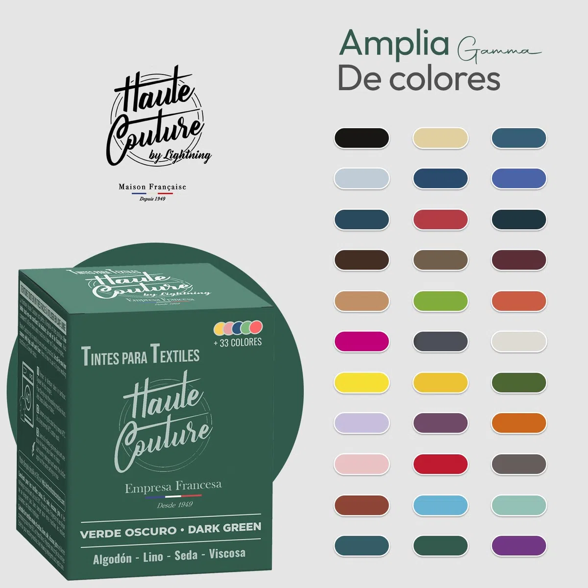 Haute Couture - Tinte para Ropa y Textil Verde - Verde Oscuro - 350g - Tinte Textil Todo en uno - Listo Para Teñir Ropa y Tejidos