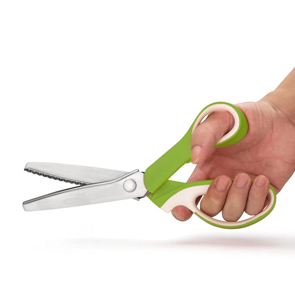 Juego de 2 tijeras para coser (2 unidades, bordes dentados y festoneados) – Tijeras de agarre suave en zigzag para tela de cuero – Tijeras para coser – GD-012-9