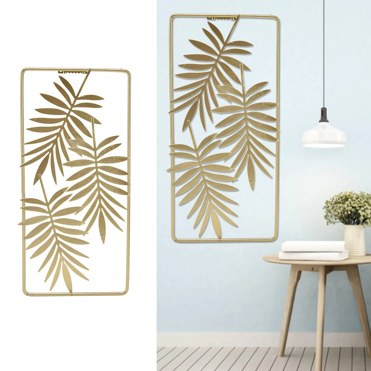 Ejoyous Decoración de pared de metal dorado, 3D, esculturas de pared, hoja de metal, estilo nórdico, decoración de pared para salón, dormitorio, fondo 29,5 x 14,5 cm