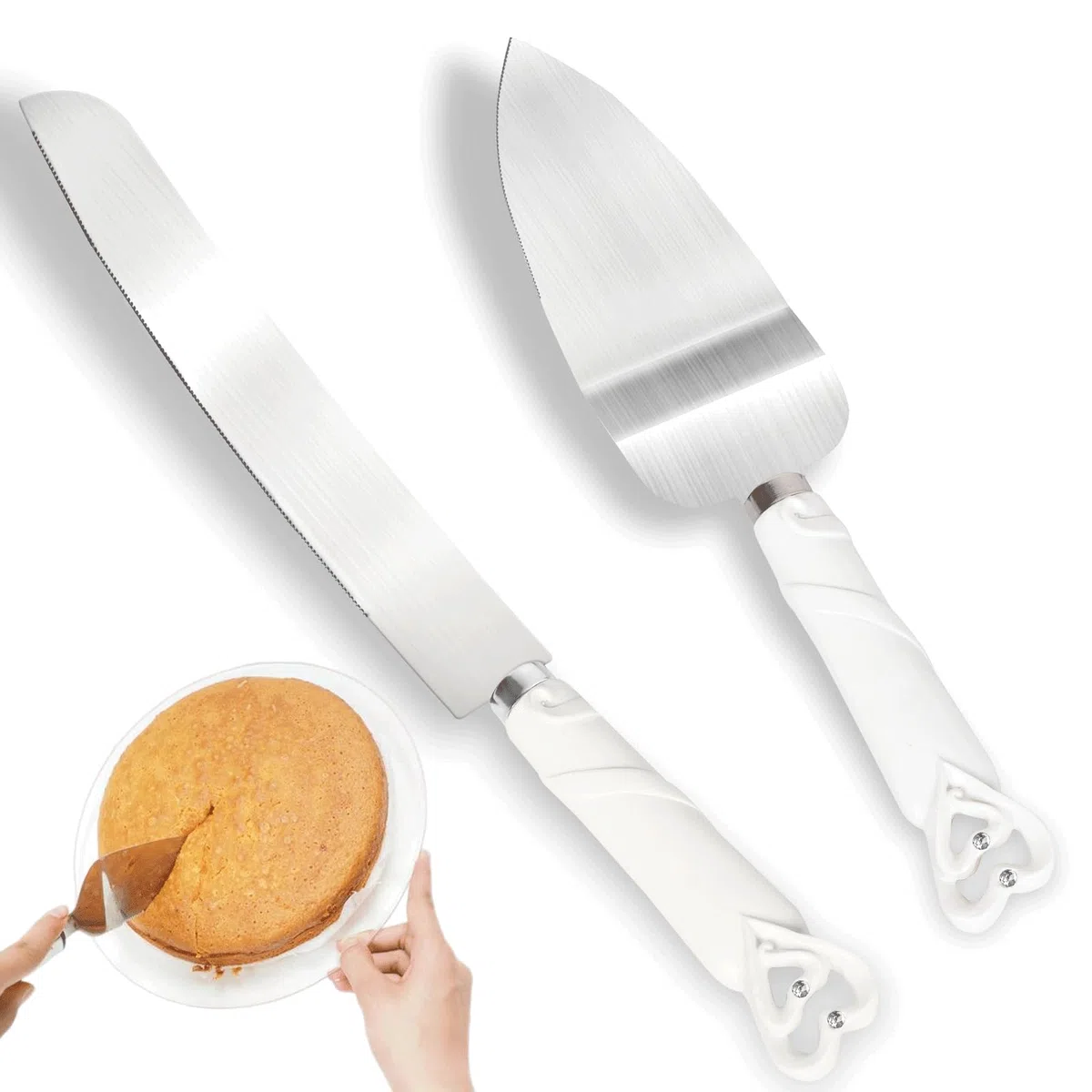 powerking Juego de servidores Cake Knife, Cuchillos y Pala para Cubiertos Cake con artesanía de la Moda barroca, diseño de Corazones entrelazados, Cubiertos