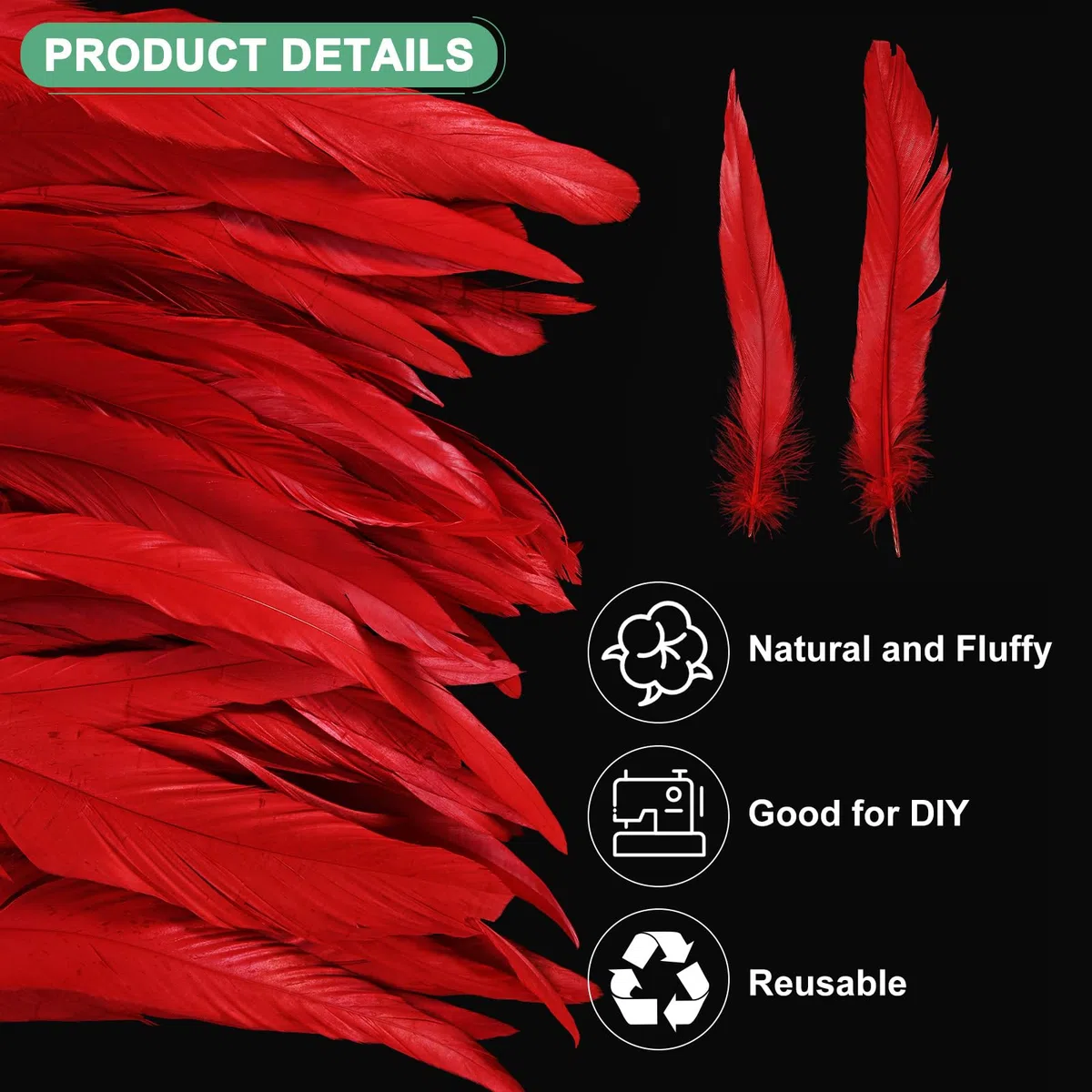 M METERXITY 50 Plumas Naturales De Cola De Gallo, 10-12 Pulgadas / 25-30cm De Largo Para Manualidades/Bodas/Atrapasueños/Decoraciones DIY [Rojo]