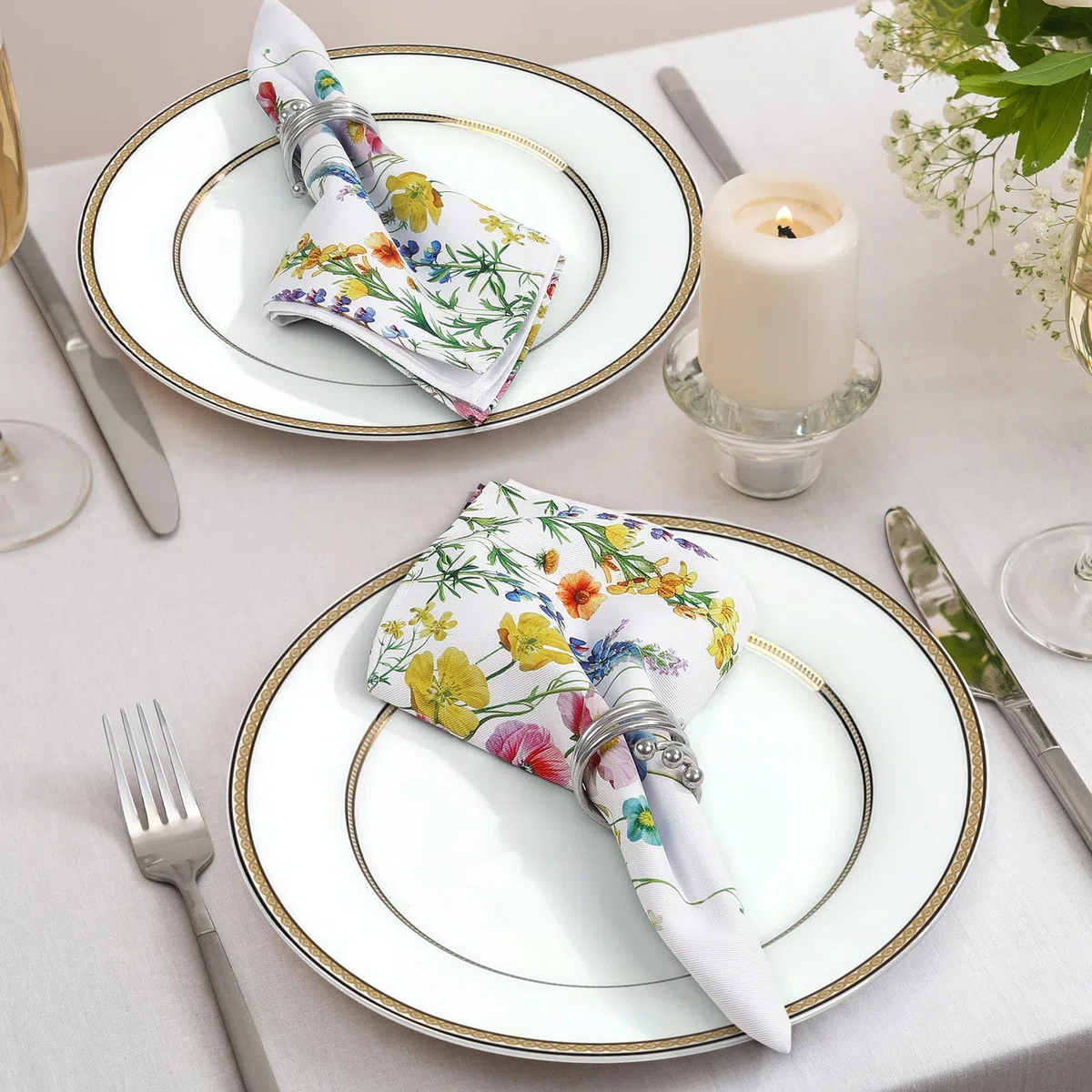 Servilletas de Flores Silvestres Tela de Cocina, Servilletas de 6 de Tela 100% Algodón Suaves Cómodas Lavables Reutilizables Servilletas de Mesa para Cenas Familiares, Cócteles, Bodas