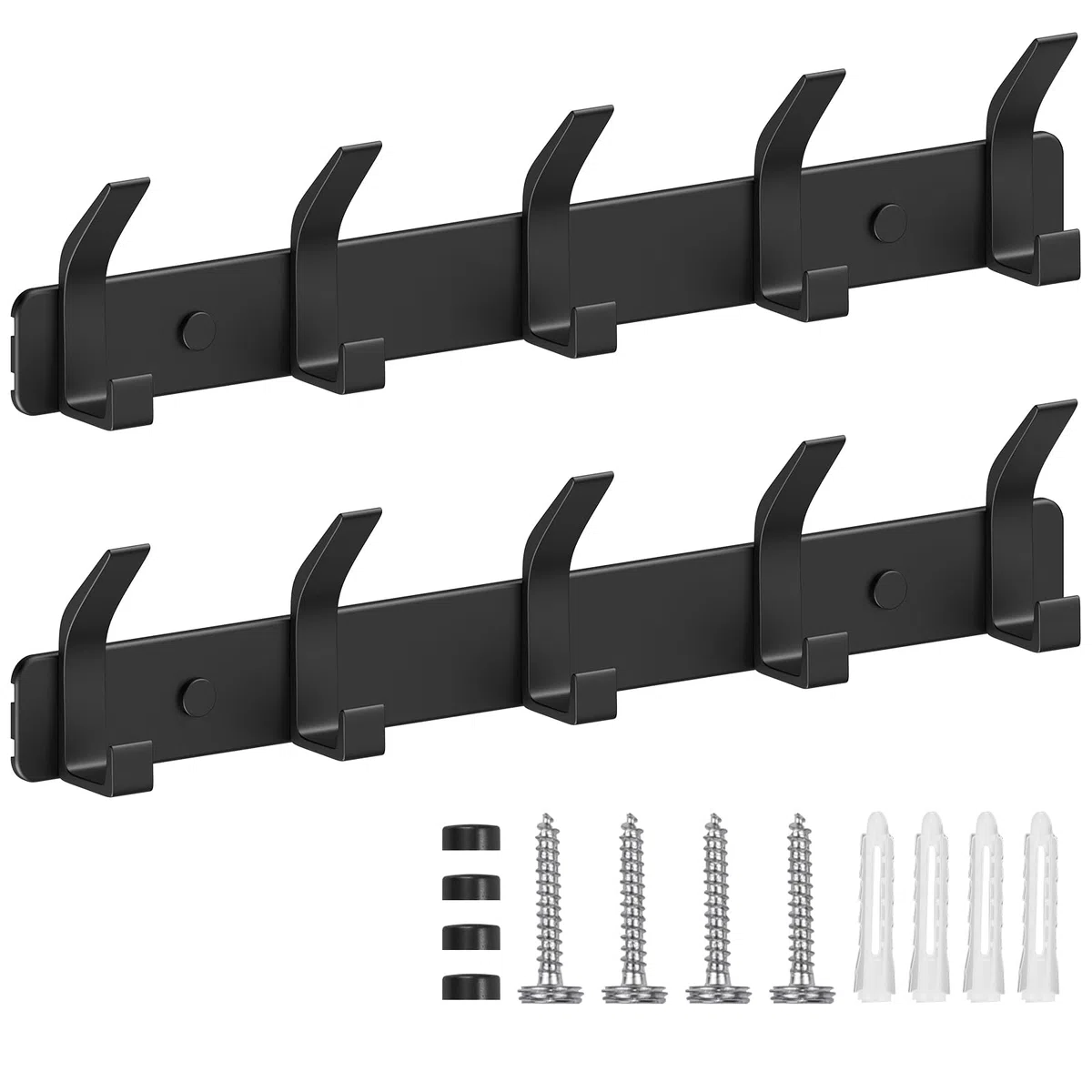 Percheros Pared 2 Piezas, Colgador Pared Inoxidable con 5 Ganchos, Ganchos de Perchero Coat Hooks para Cocina, Baño y Dormitorio, Negro