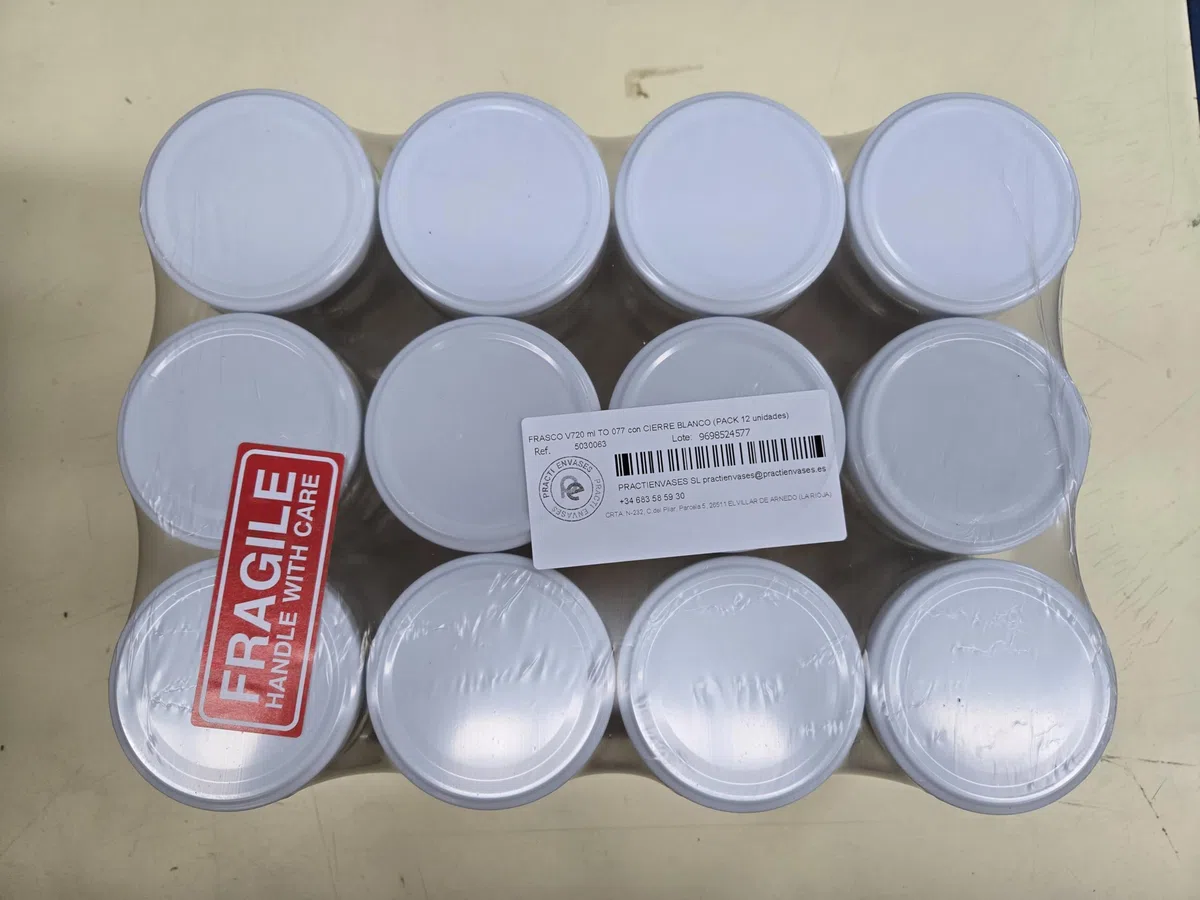 Pack 12 Botes,frascos,tarros,envases de cristal con tapa/cerradura,ideal para almacenaje de comida,conserva,frutas y verduras.Diferentes tamaños y colores.(Blanco, 720ml)