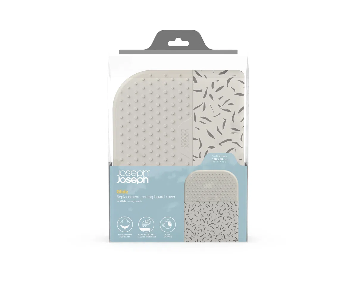 Joseph Joseph Funda de Tabla de Planchar, 130 x 38 cm, 100% Algodón, Reposaplanchas en Silicona Resistente al Calor, para Uso con Glide, Beige/Negro
