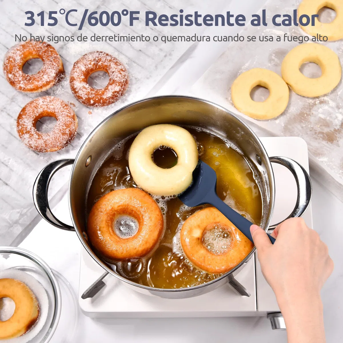 U-Taste Juego de 2 espátulas de silicona: espátula de cuchara flexible sin costuras resistente al calor de 315 ℃ con núcleo de nailon para cocinar hornear mezclar revolver y raspar (Azul noche)