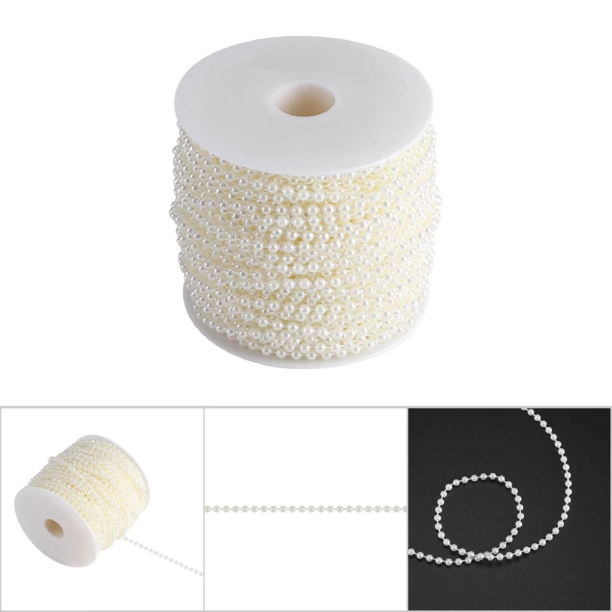 40M Rollos De Cuentas, 4Mm De Diámetro Artificial Cadena De Cuentas De Arte De Bricolaje Adornos Adornos Cortina Rollo De Cuentas para La Boda Evento Festival Fiesta Decoración(Beige)